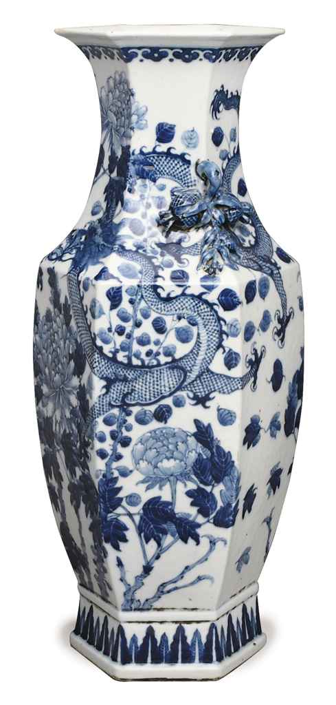 a chinese blue and white porcelain hexagonal detailsx