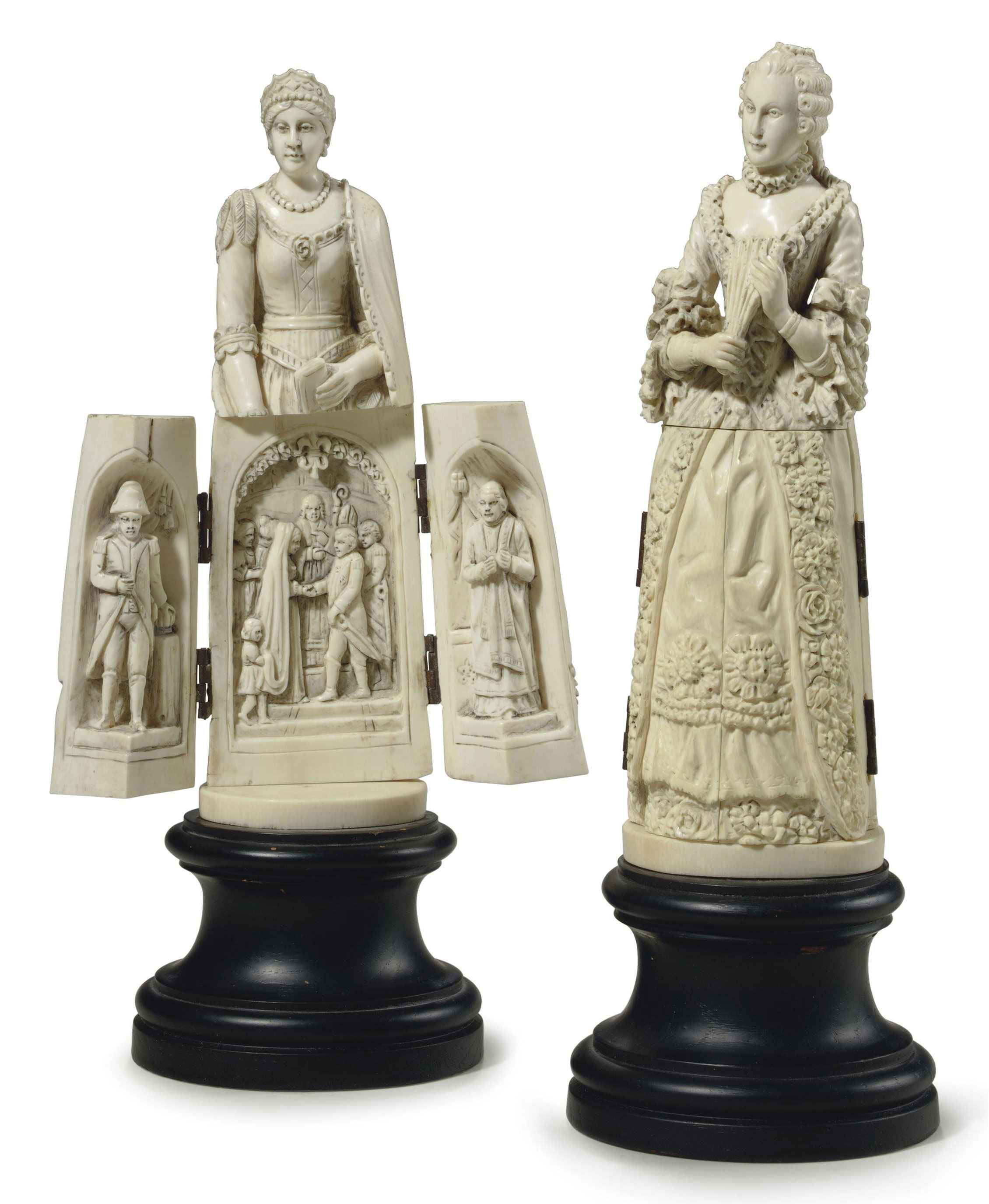 TWO DIEPPE CARVED IVORY TRIPTYCH FIGURES , LAST QUARTER 19TH CENTURY