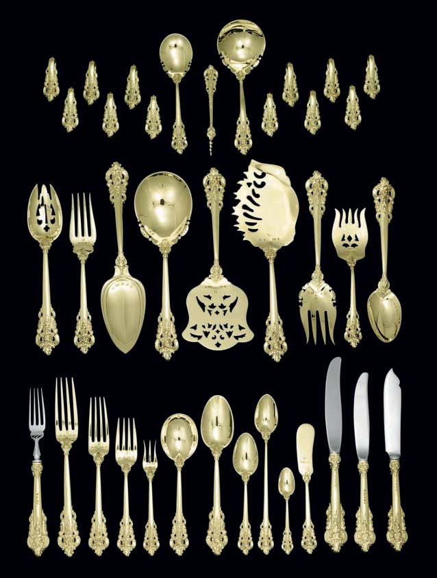 Grande Baroque Gold Accents by Wallace Sterling Silver Olive Spoon Ideal Custom 
