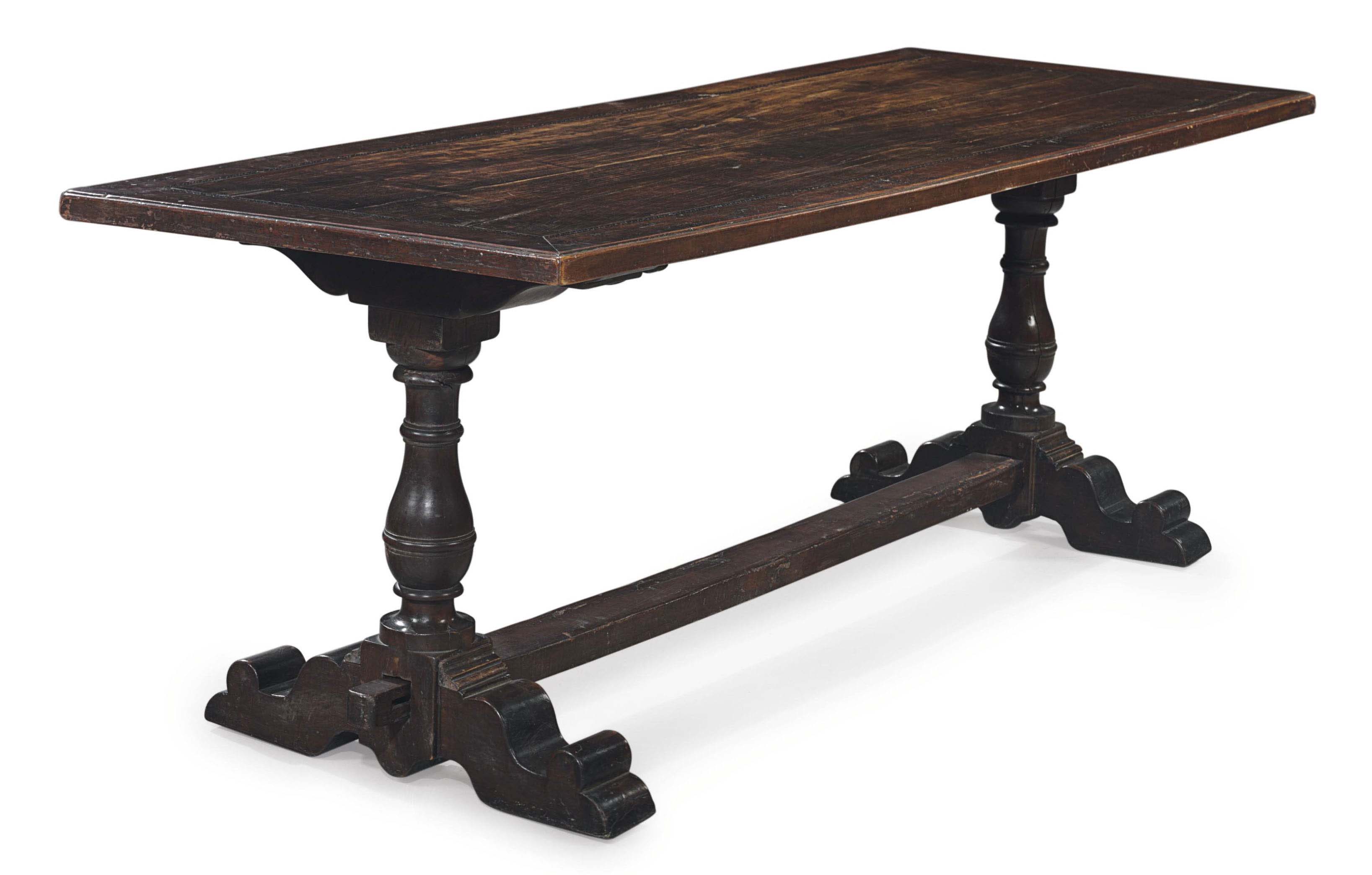 AN ITALIAN WALNUT REFECTORY TABLE , PARTS POSSIBLY 16TH/17TH CENTURY