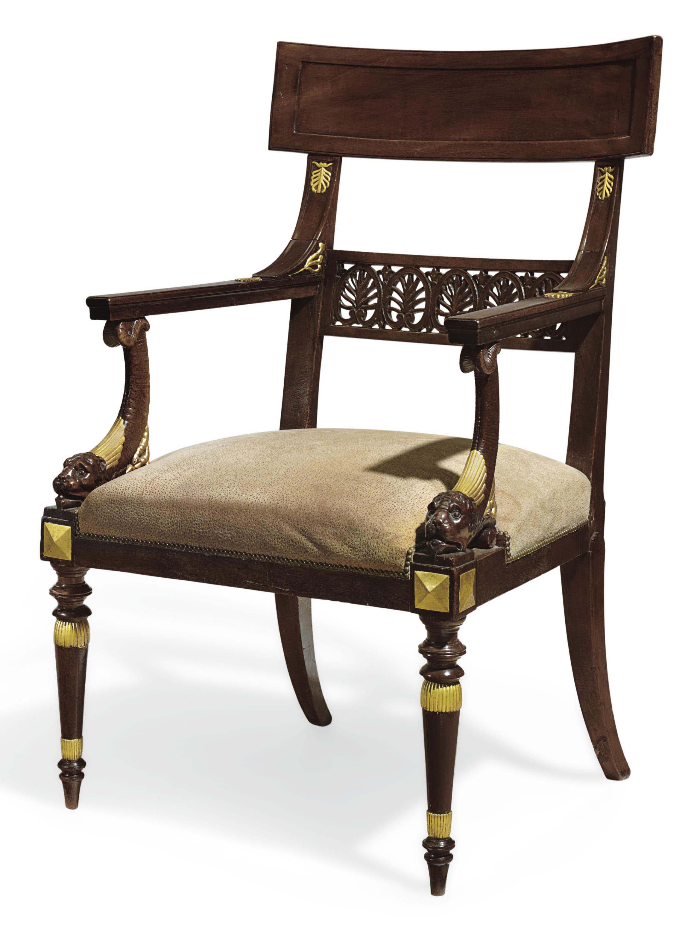 A DIRECTOIRE MAHOGANY AND PARCELGILT FAUTEUIL , BY JACOB