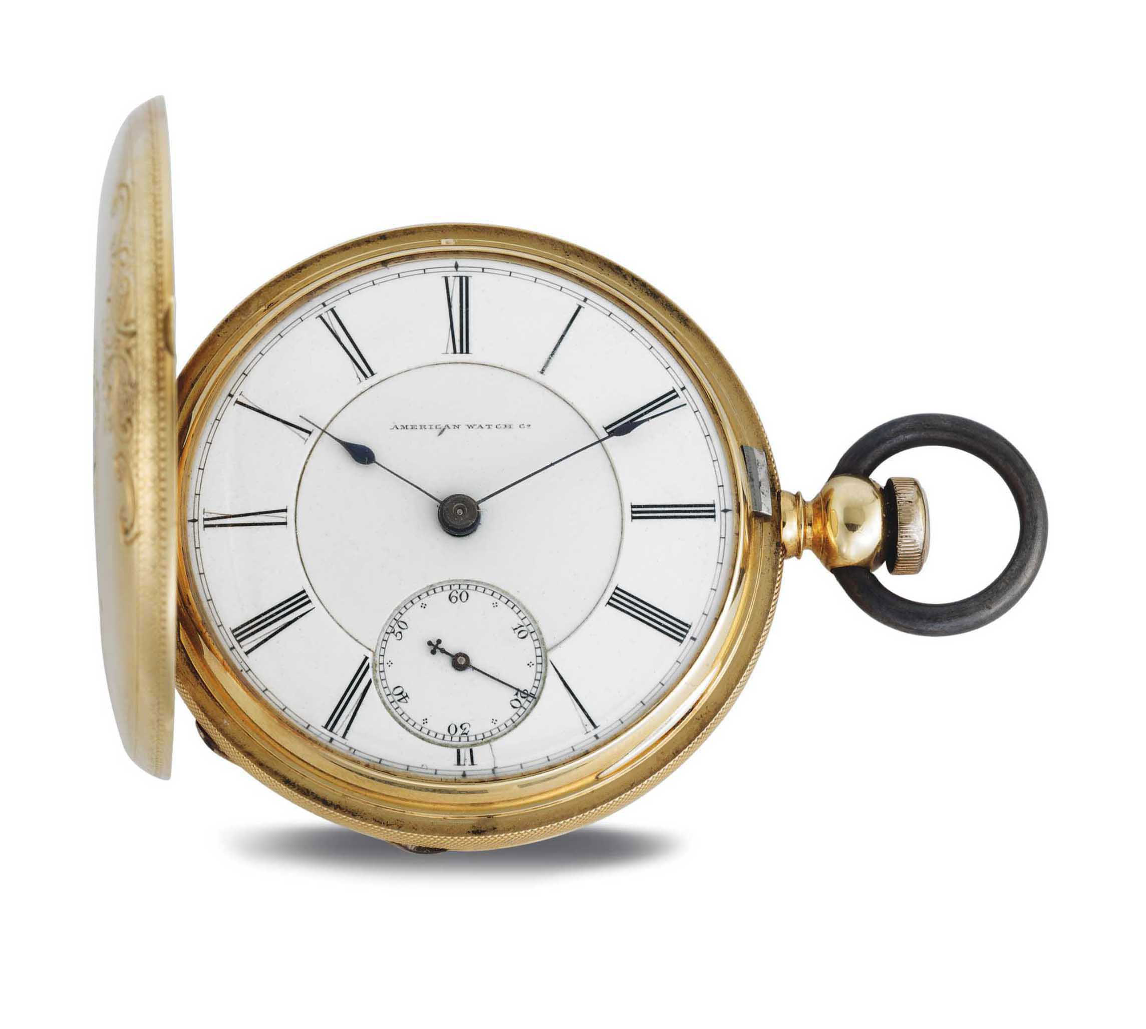 AMERICAN WATCH CO. AN 18K GOLD HUNTER CASE KEY WOUND LEVER POCKET WATCH