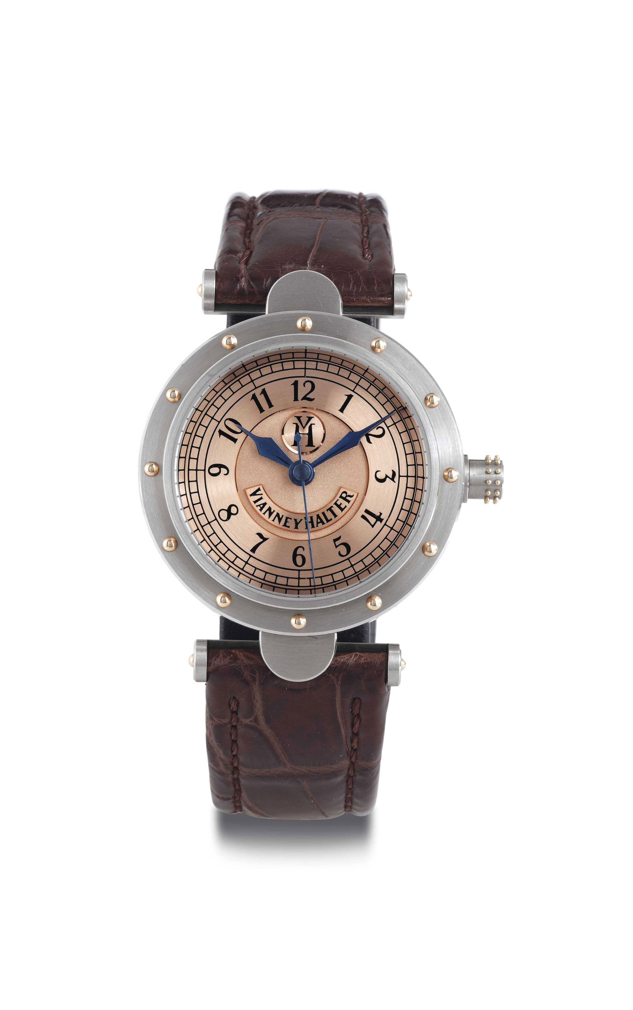 VIANNEY HALTER. AN 18K WHITE GOLD AUTOMATIC WRISTWATCH WITH CENTER SECONDS , SIGNED VIANNEY ...