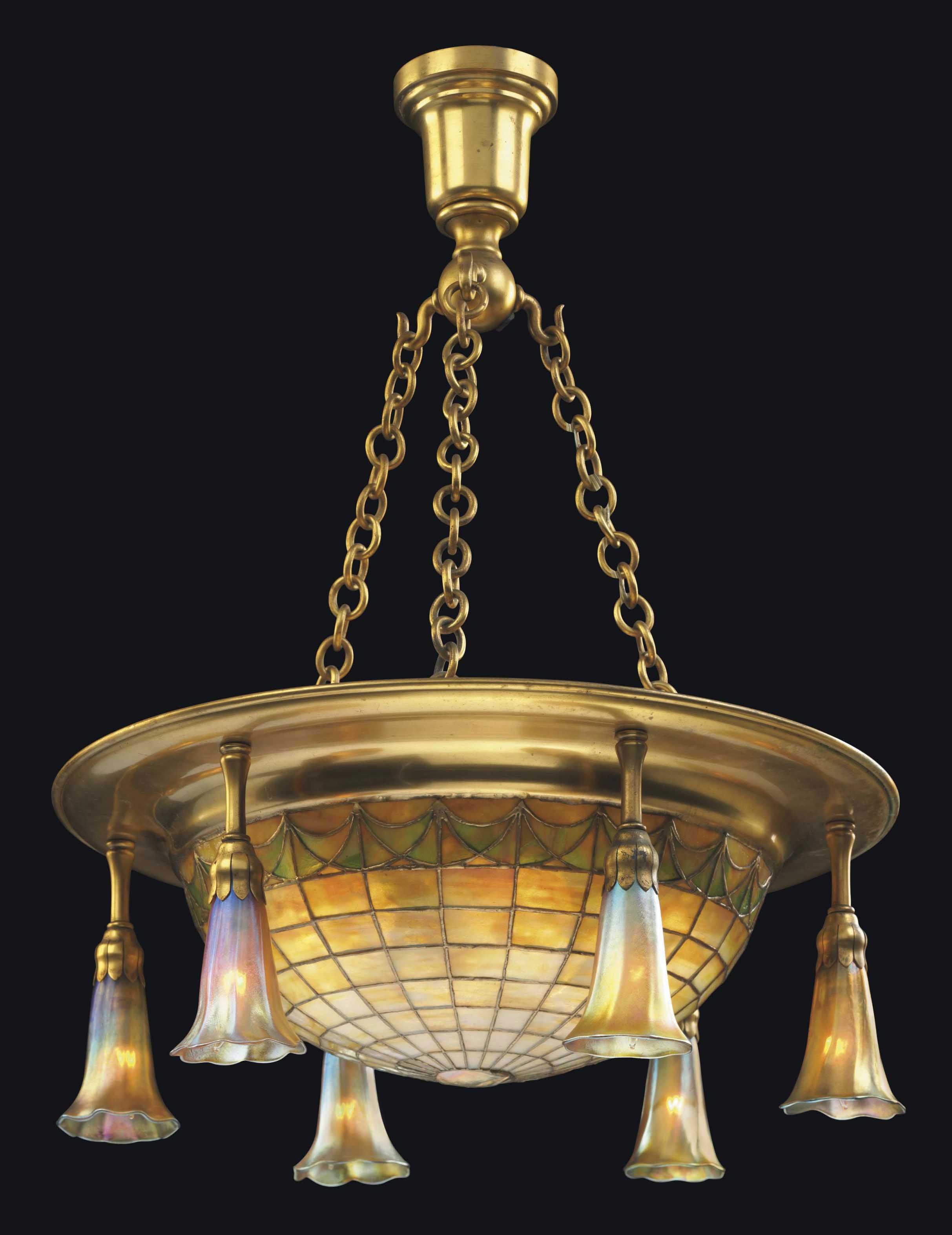 TIFFANY STUDIOS , A LEADED GLASS AND GILTBRONZE CHANDELIER, CIRCA 1906 Christie's