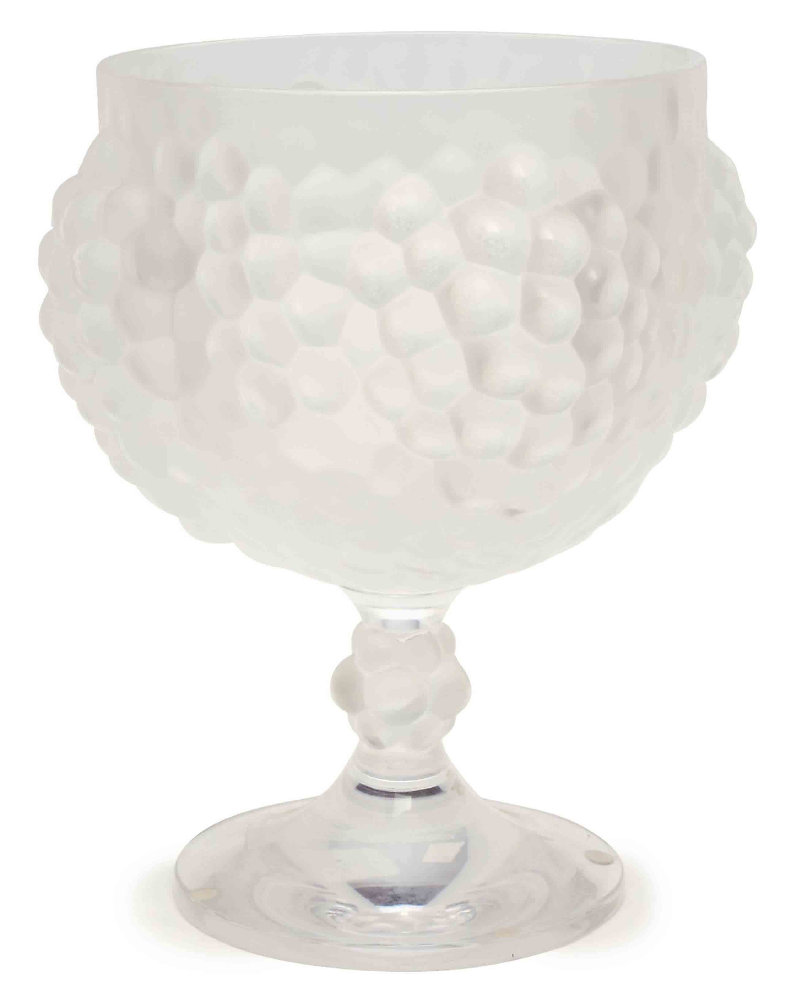 A FRENCH GLASS VASE MOLDED WITH GRAPES, , SIGNED IN ETCH 'LALIQUE