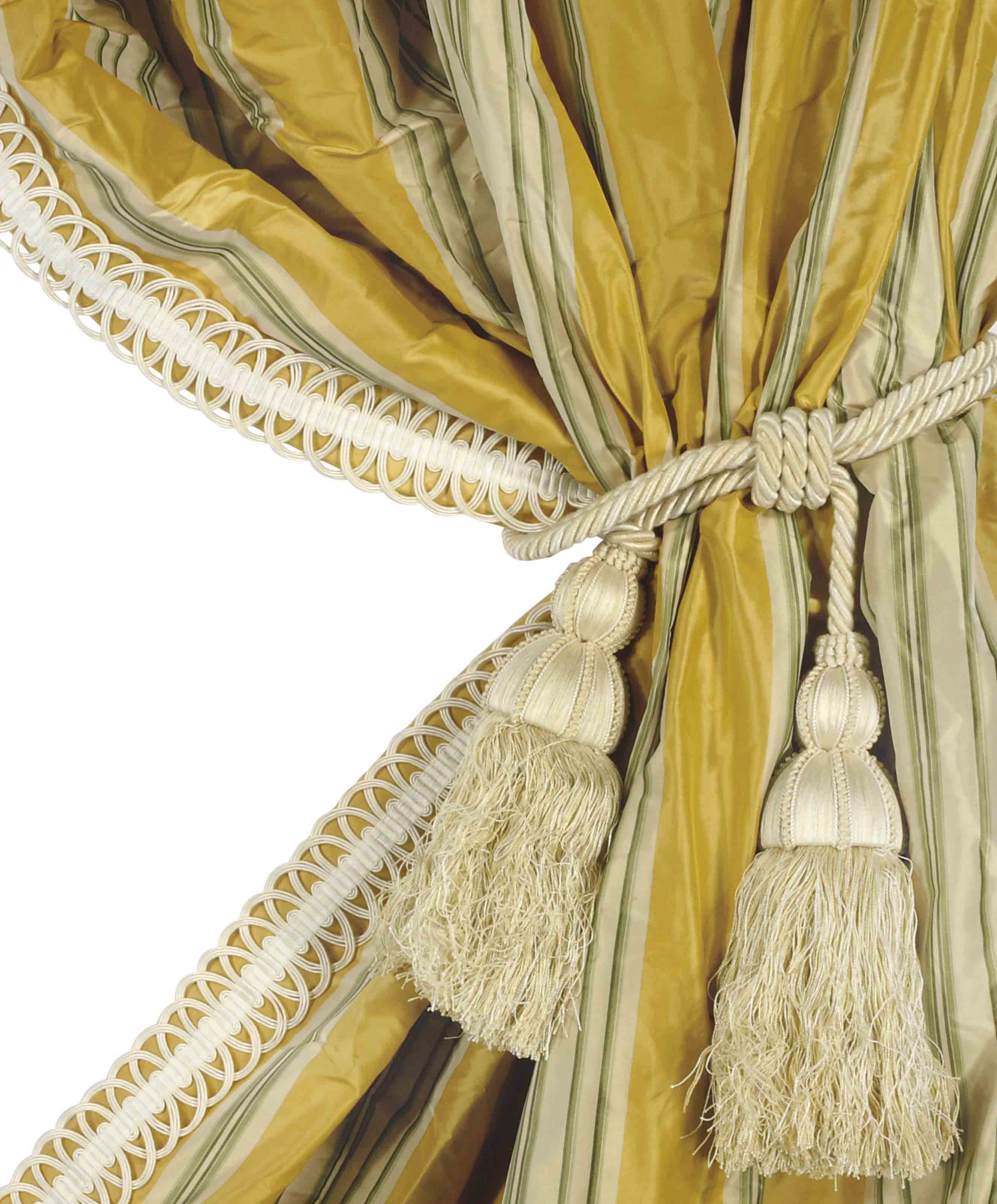 TWO PAIRS OF STRIPED YELLOW SILK DAMASK CURTAIN PANELS, , MODERN