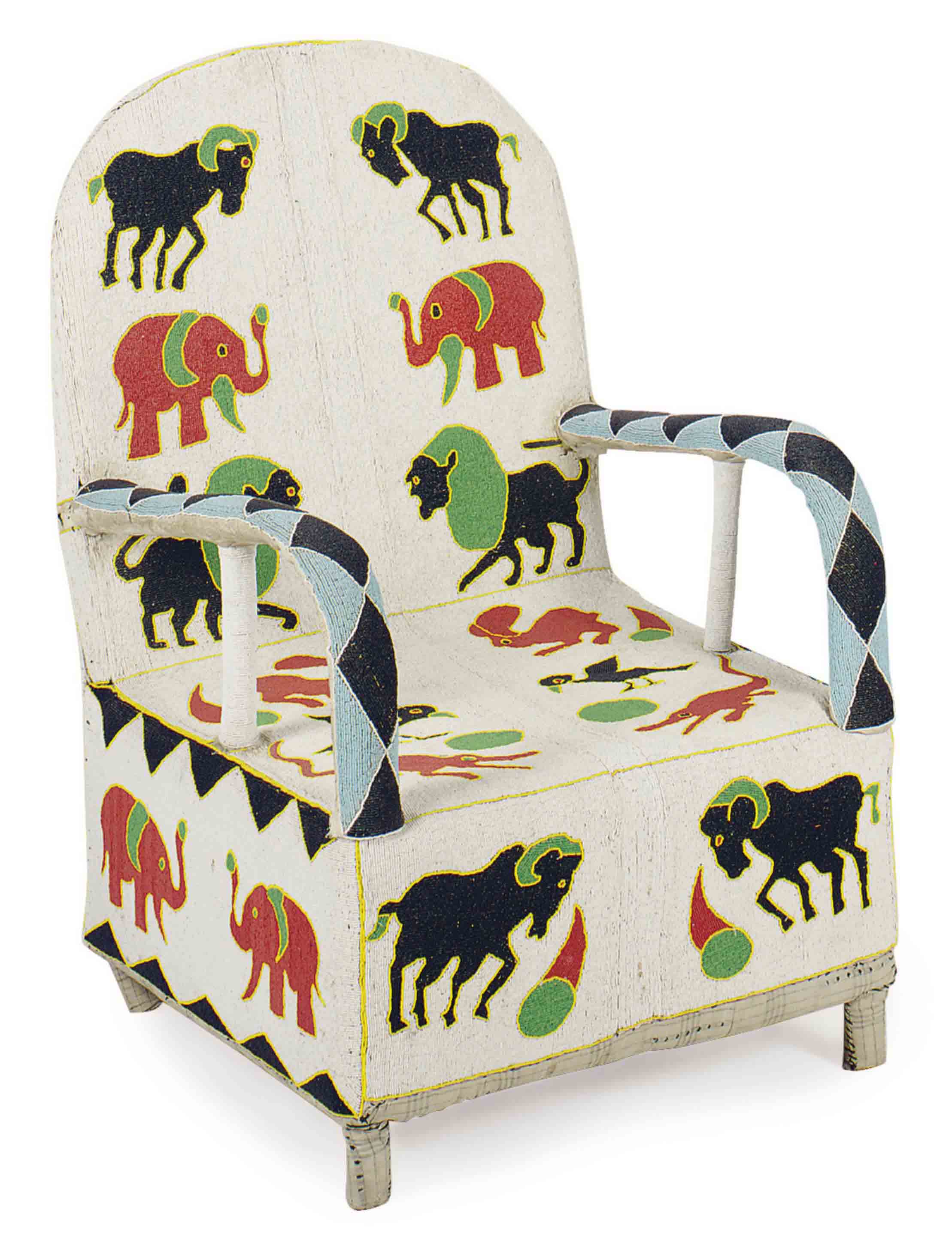 AN AFRICAN BEADWORK COVERED ARMCHAIR, , NIGERIA, YORUBASTYLE, LATE