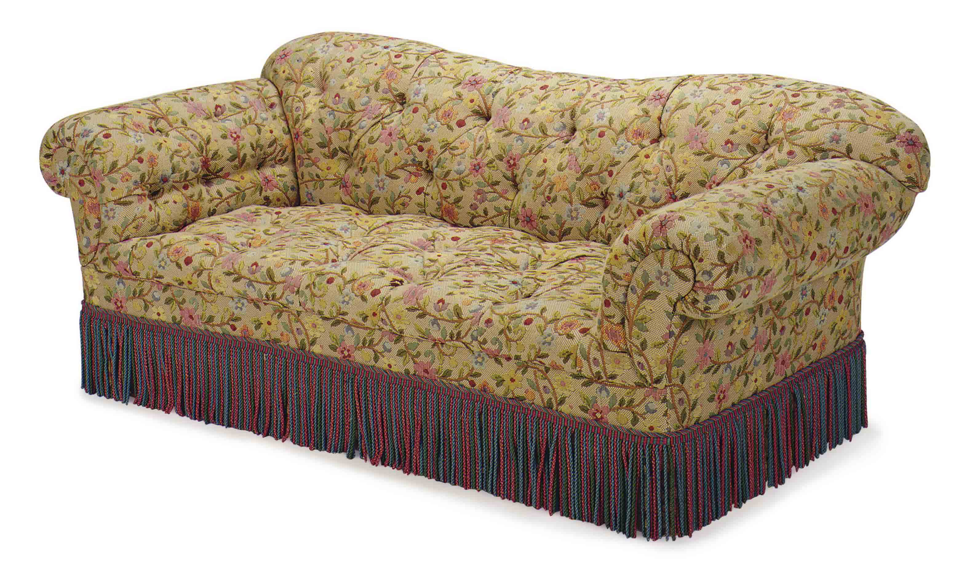 A Button Tufted Floral Pattern Upholstered Sofa Late 20th