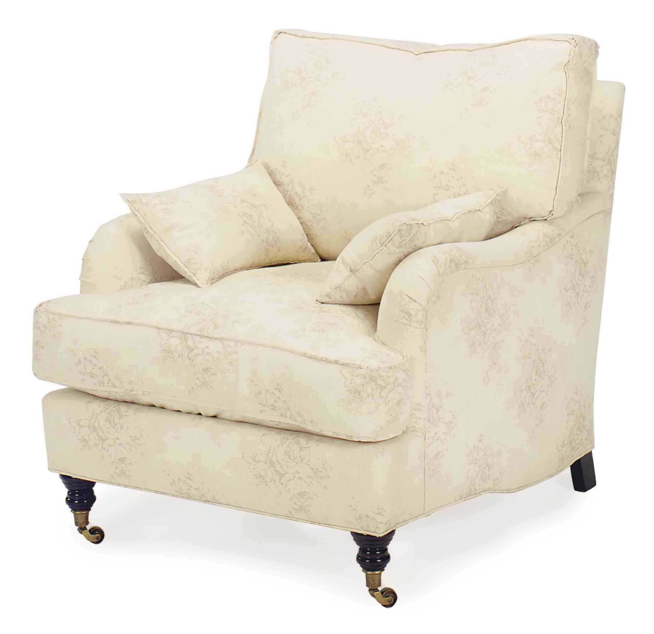 A PAIR OF CREAM PATTERNED COTTON UPHOLSTERED CLUB CHAIRS, , LATE 20TH