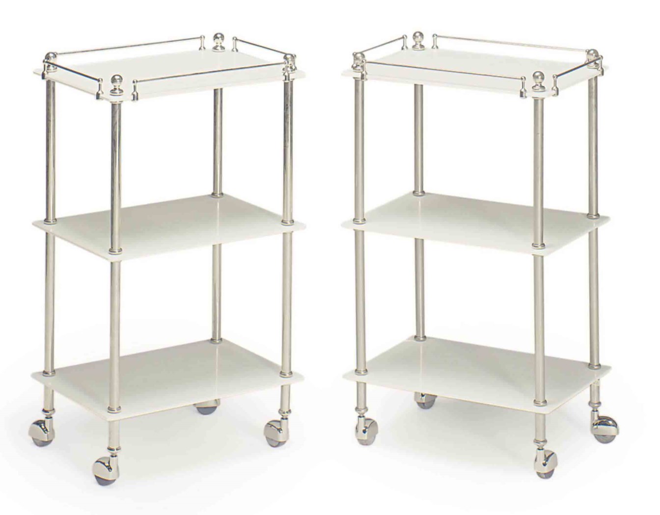 THREE CHROMEDMETAL AND GLASS ROLLING CARTS,