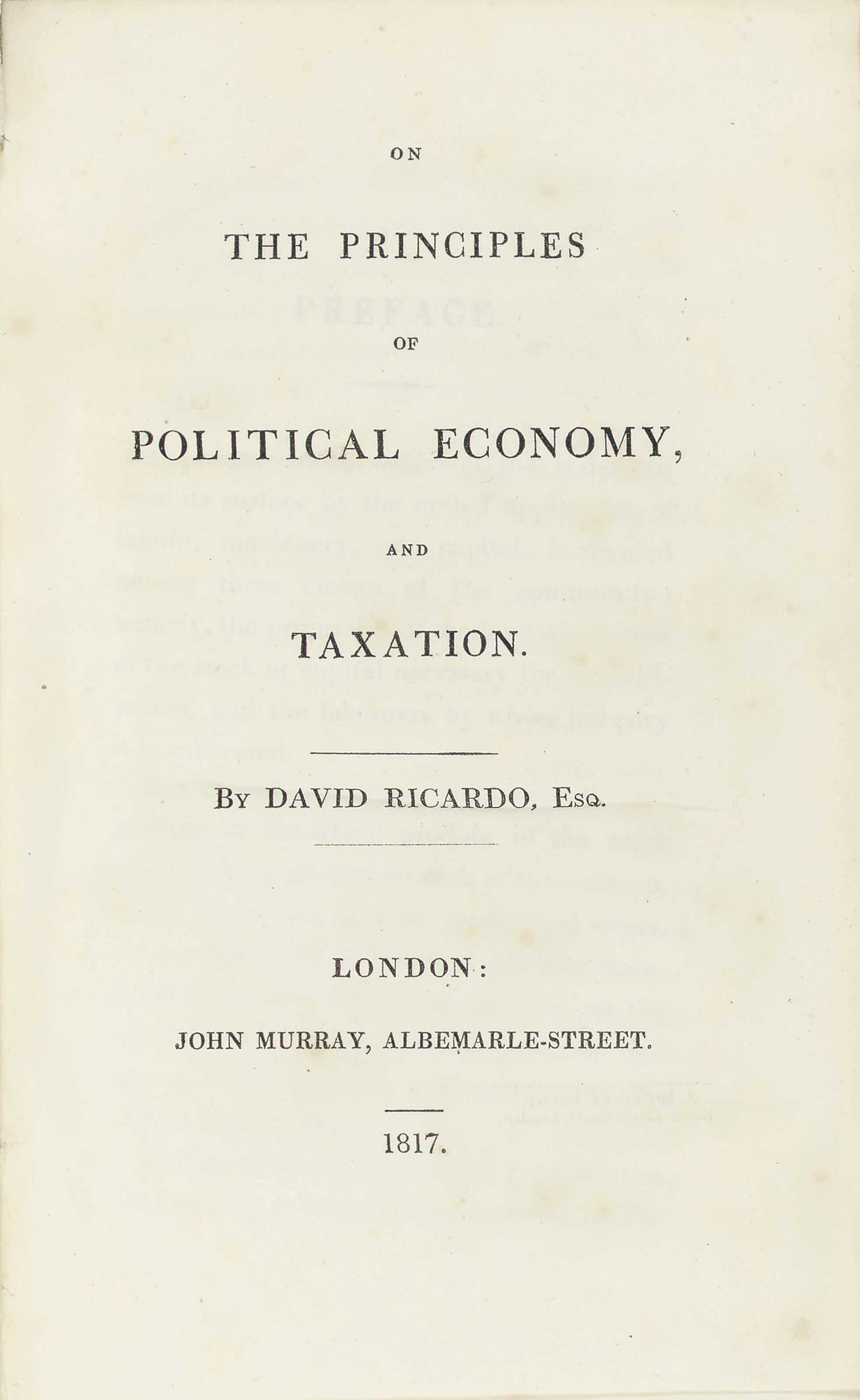 RICARDO, David (17721823). On the Principles of Political Economy and