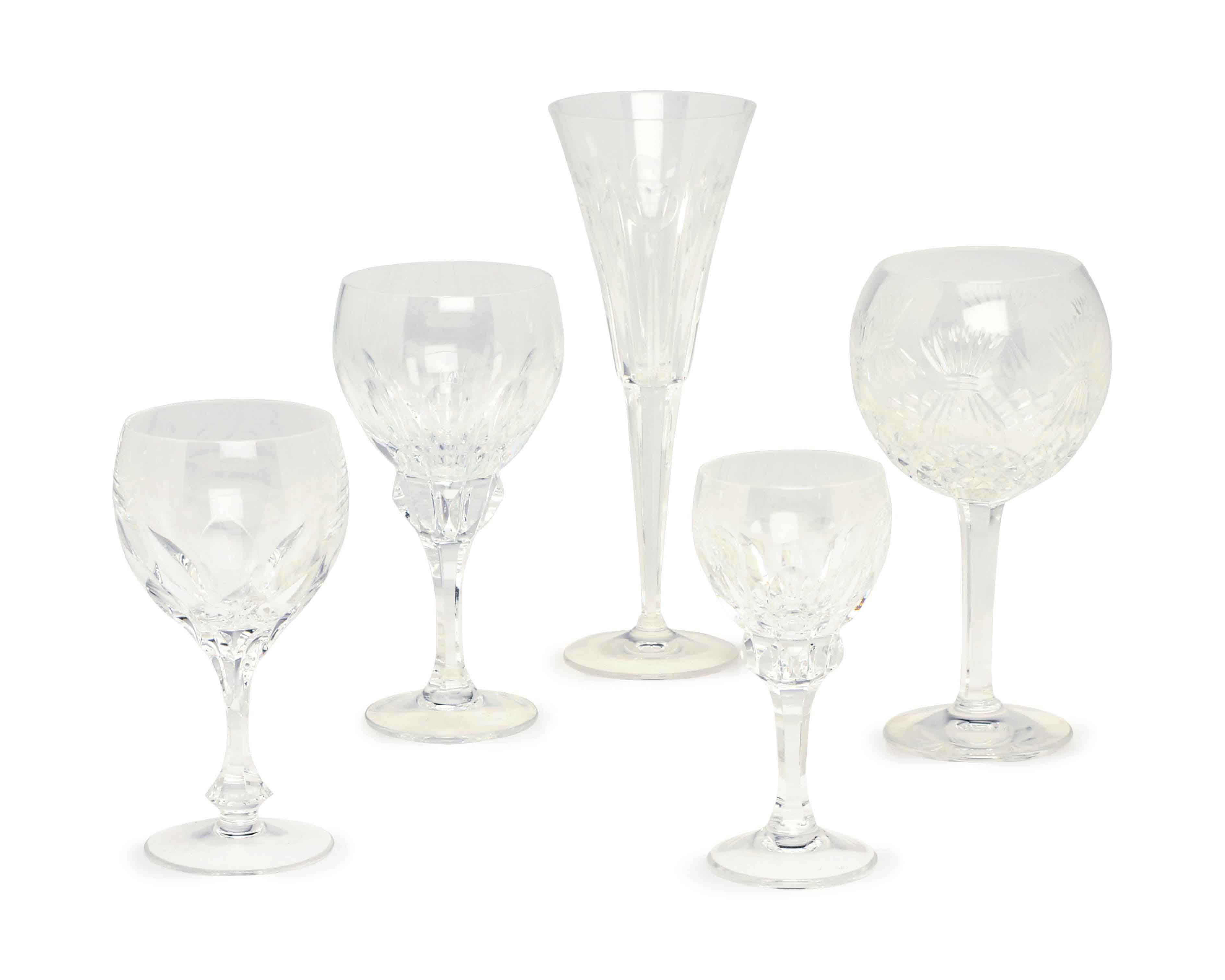A GROUP OF CUT GLASS STEMWARE, , SOME WITH ACID STAMP FOR WATERFORD