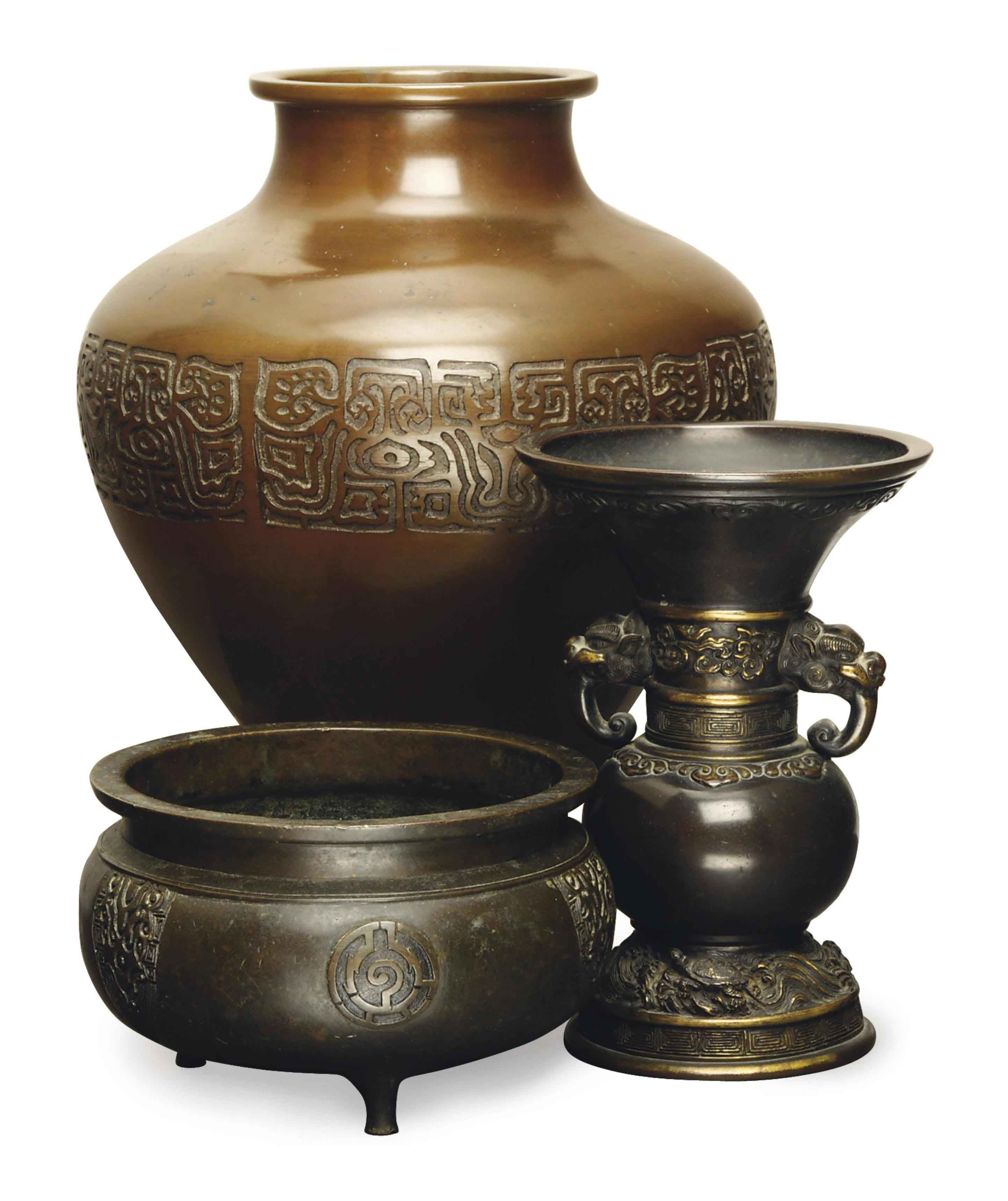 THREE JAPANESE BRONZE VESSELS, , 20TH CENTURY, Christie's