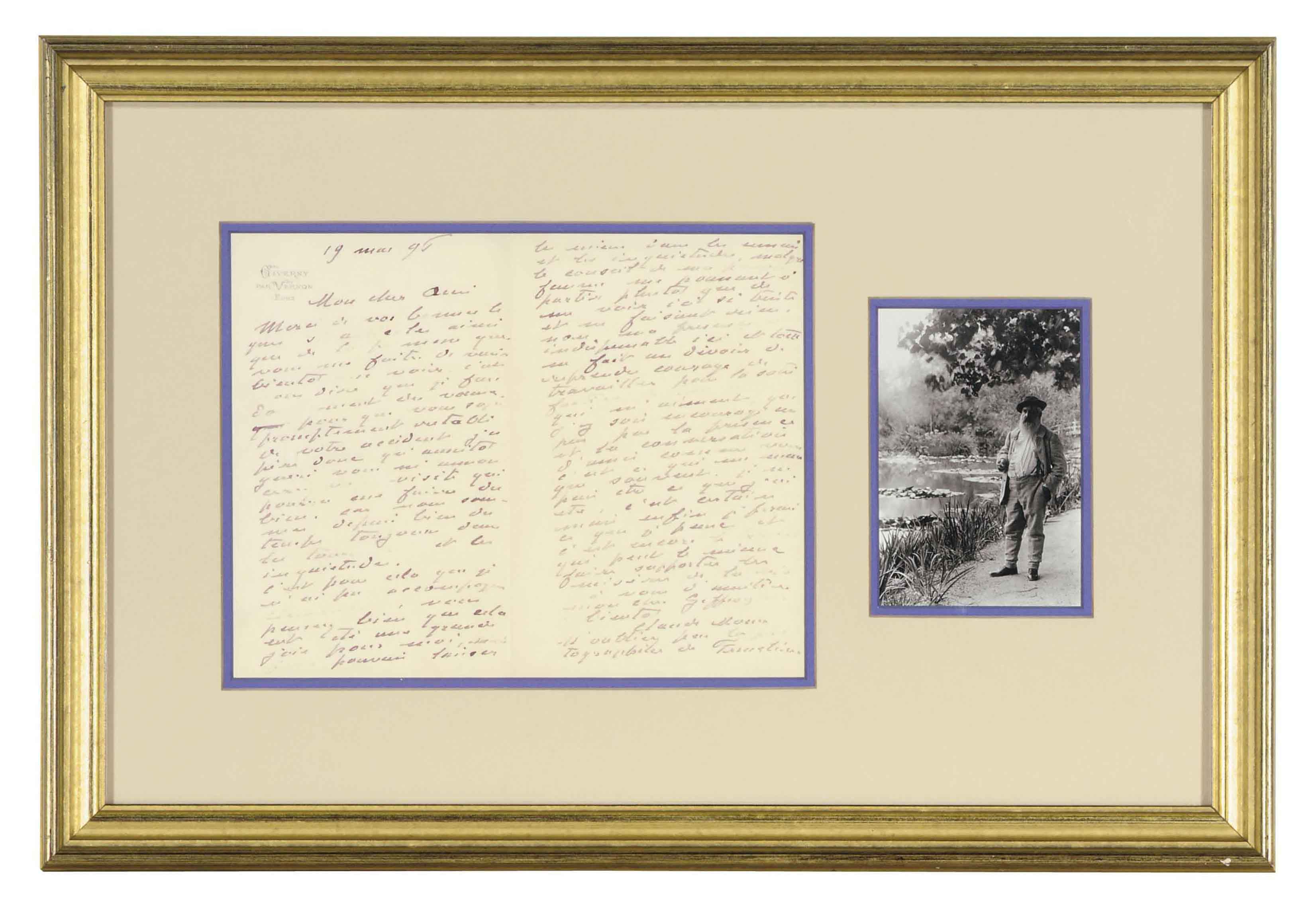 Monet Claude Autograph Letter Signed To Gustave Geffroy Giverny