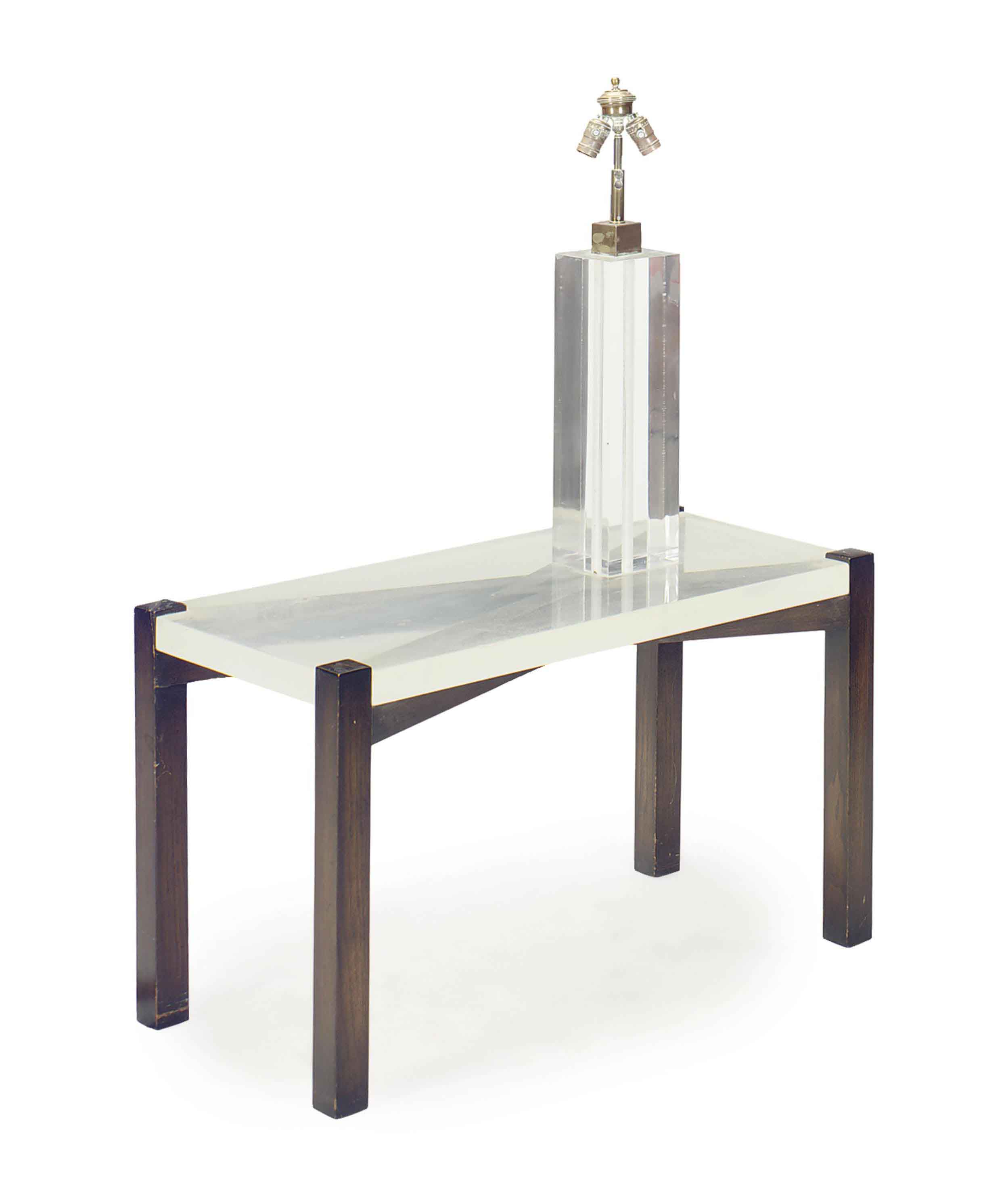 An Ebonized Wood And Lucite Side Table Lamp By William Billy