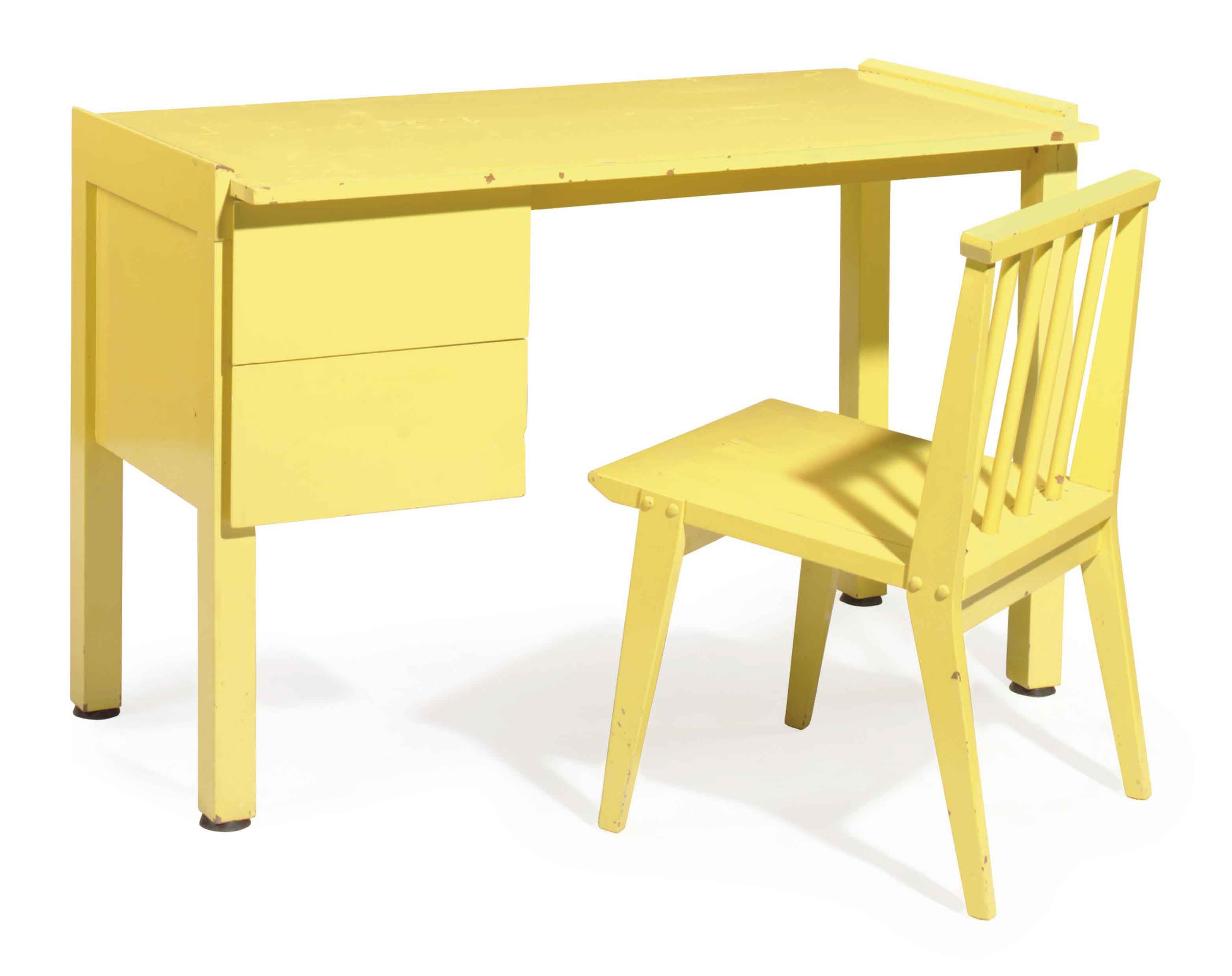 A CONTEMPORARY YELLOW PAINTED DESK AND CHAIR, , 20TH CENTURY Christie's