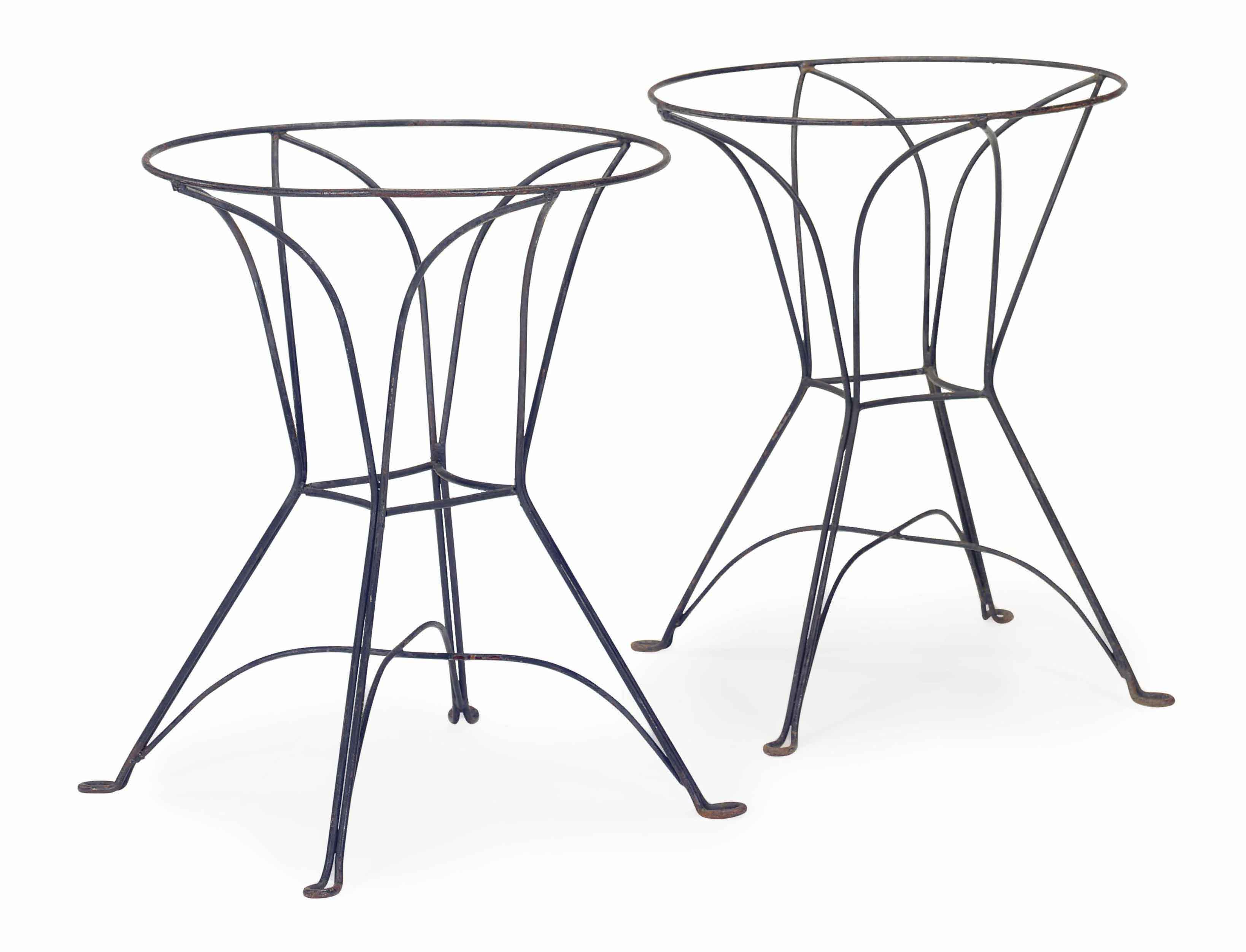 A PAIR OF BLACKPAINTED WROUGHTIRON GARDEN TABLE BASES, , 20TH CENTURY
