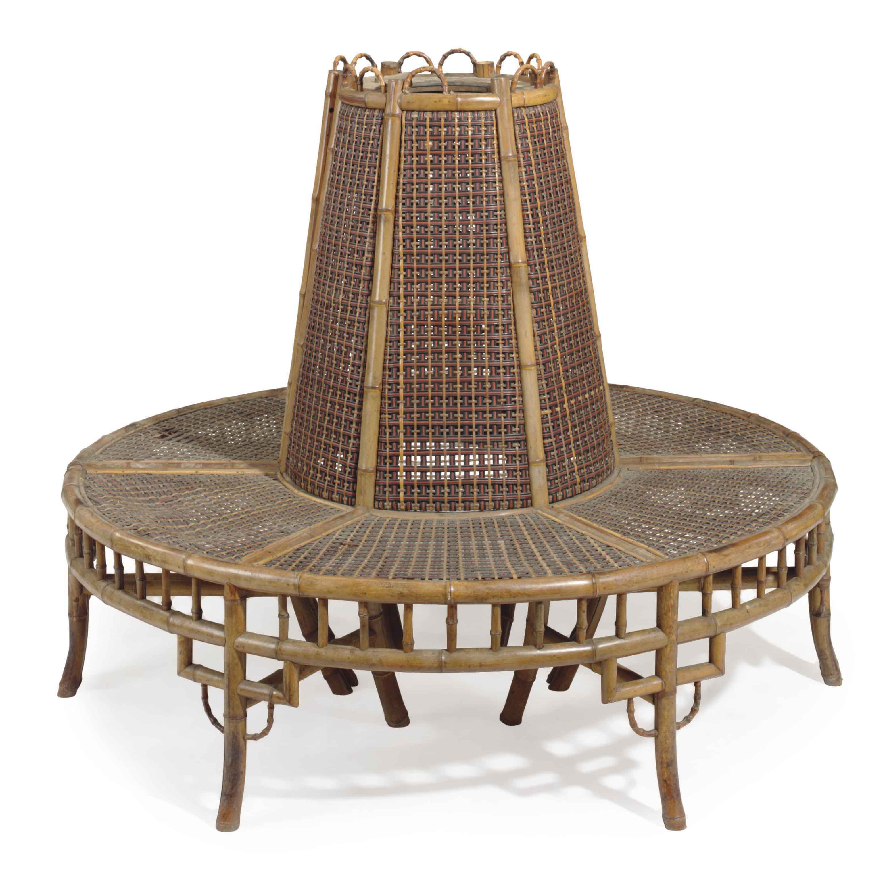 A French Bamboo And Rattan Tree Surround Bench 20th Century