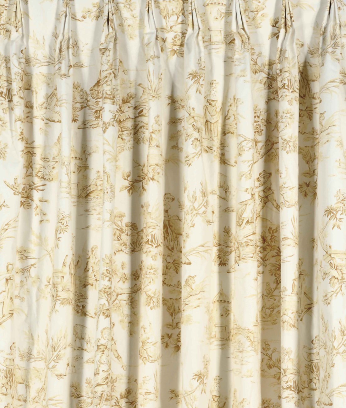 TWO CREAMGROUND TOILE PATTERNED LINEN CURTAIN PANELS, , LATE 20TH