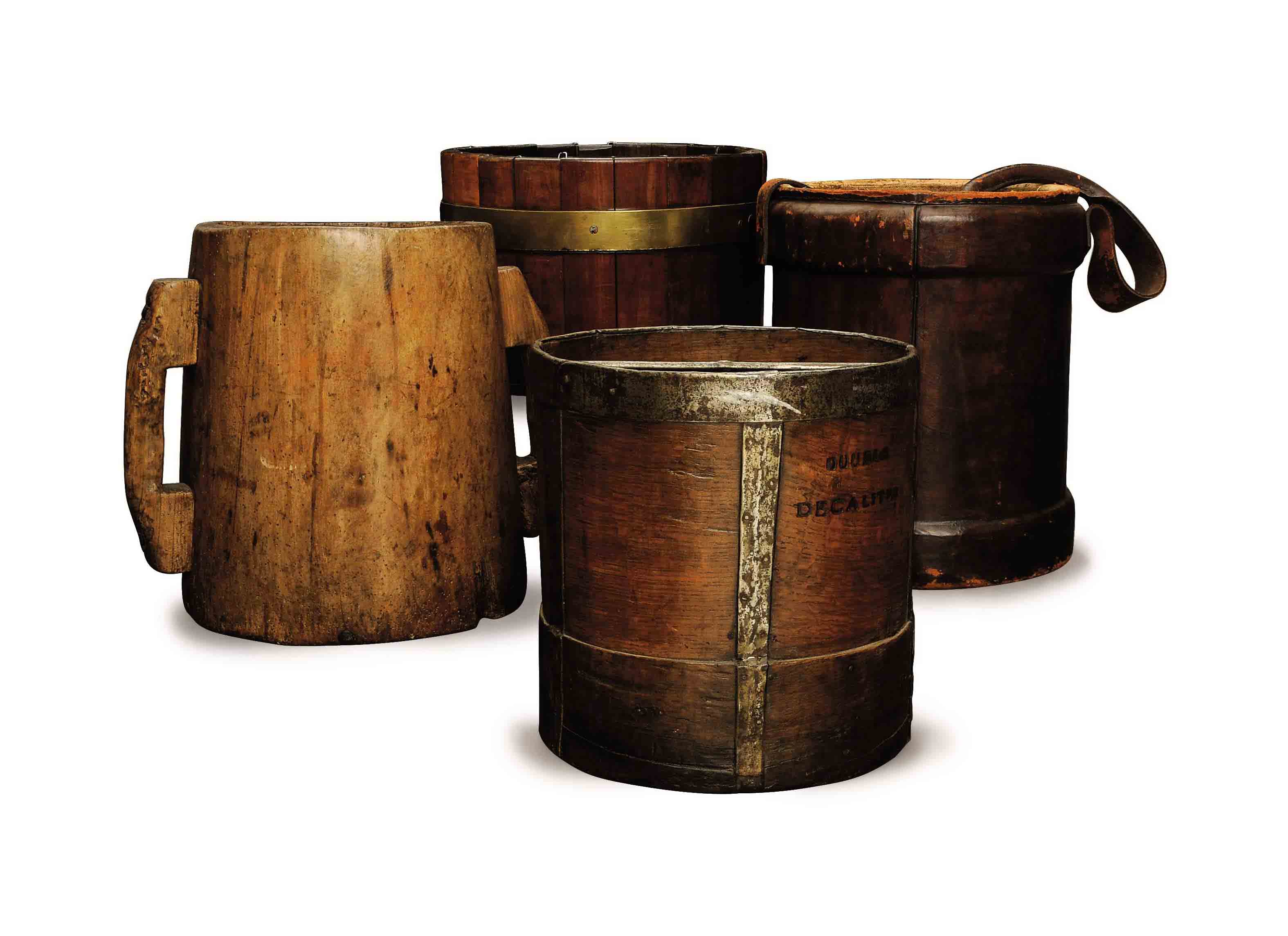A MISCELLANEOUS GROUP OF EIGHT BUCKETS AND BARRELS, , 19TH CENTURY