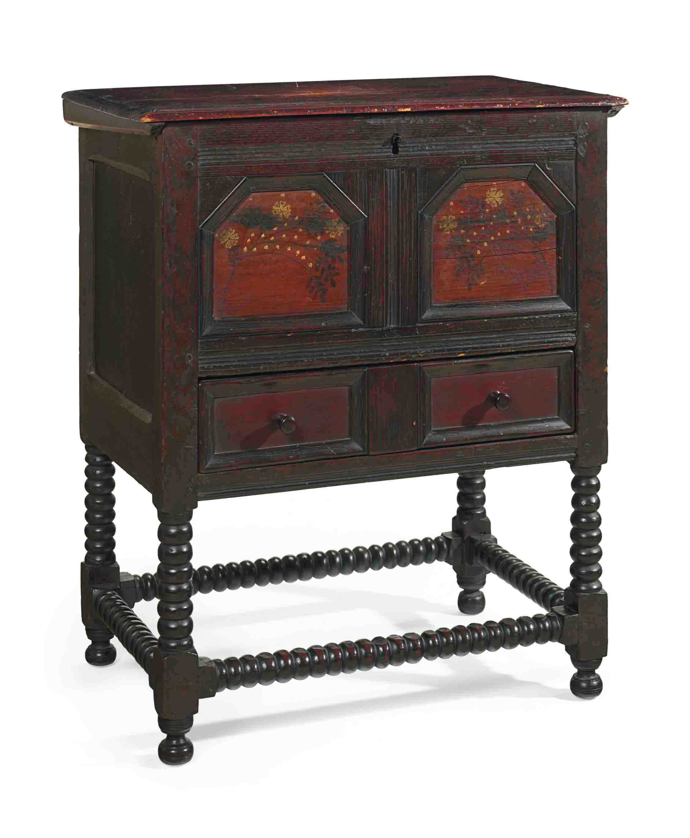 A Paint Decorated Oak Cedar And Pine Chamber Table Boston 1690
