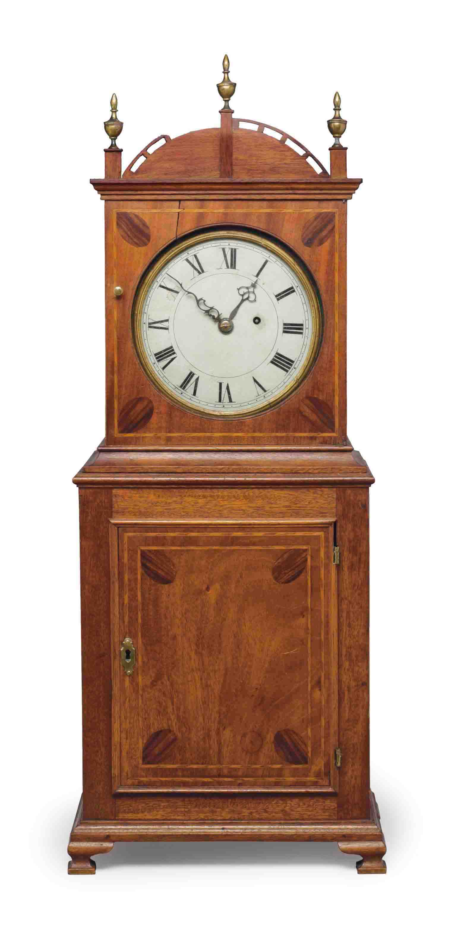 A FEDERAL INLAID MAHOGANY SHELF CLOCK , ATTRIBUTED TO DAVID WOOD (1766