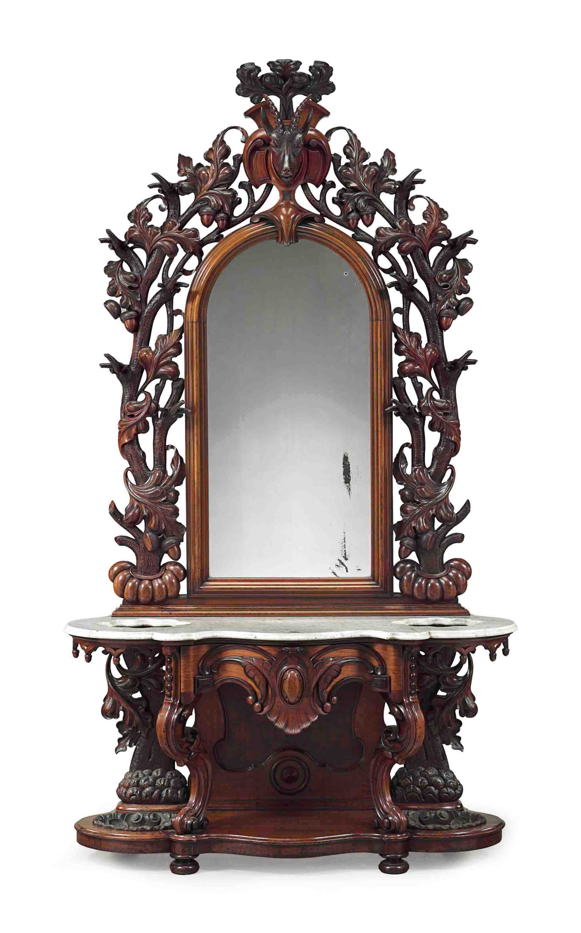 A Victorian Carved Walnut Hall Tree Attributed To Mitchell And