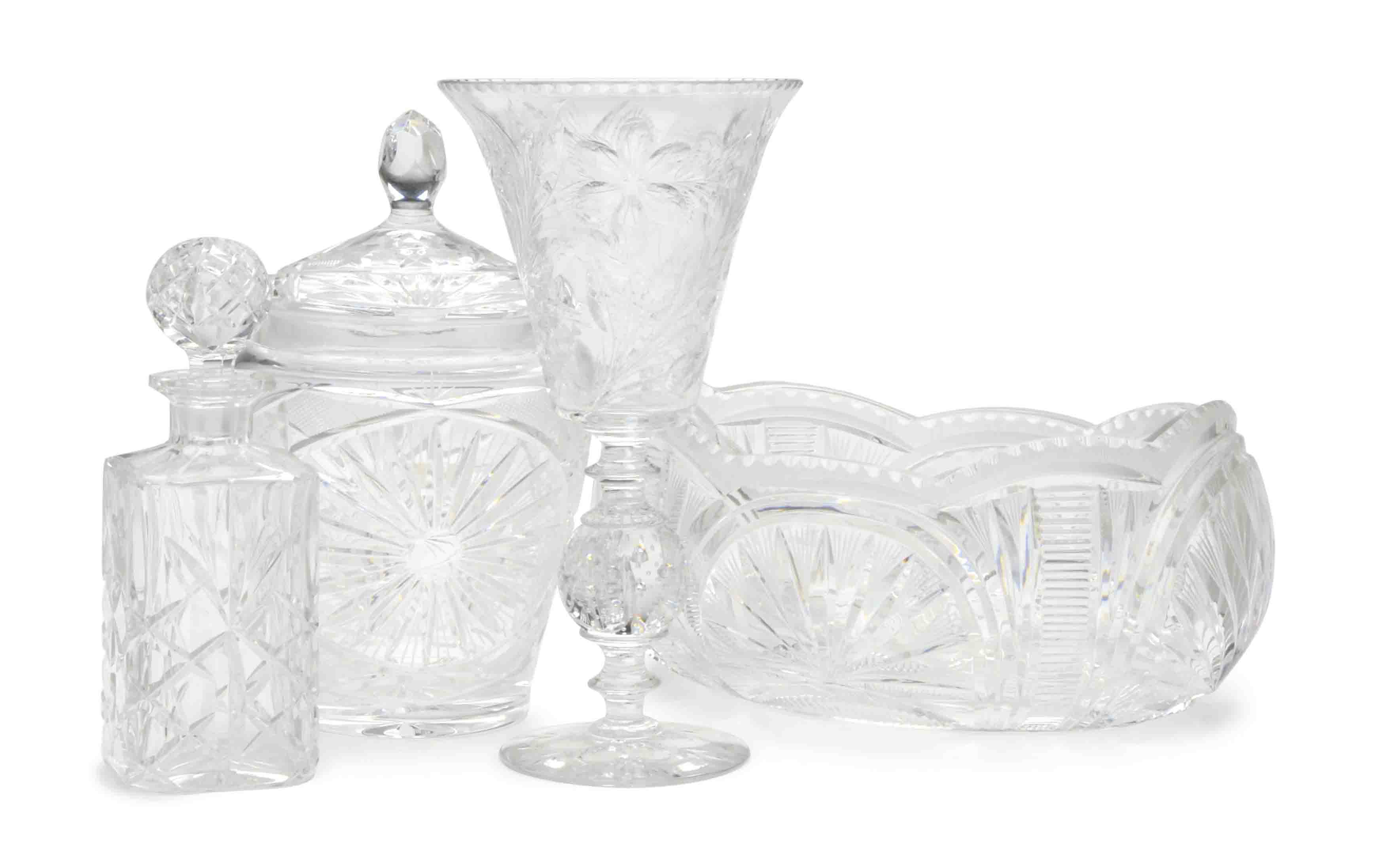 A GROUP OF CUT GLASS VASES, BOWLS AND TABLEWARES, , LATE 19TH20TH