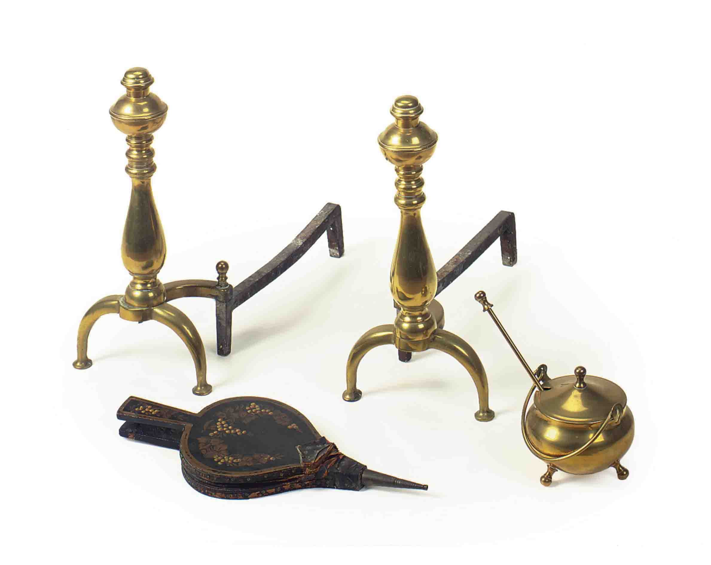 An Assembled Group Of Brass Fireplace Equipment 20th Century