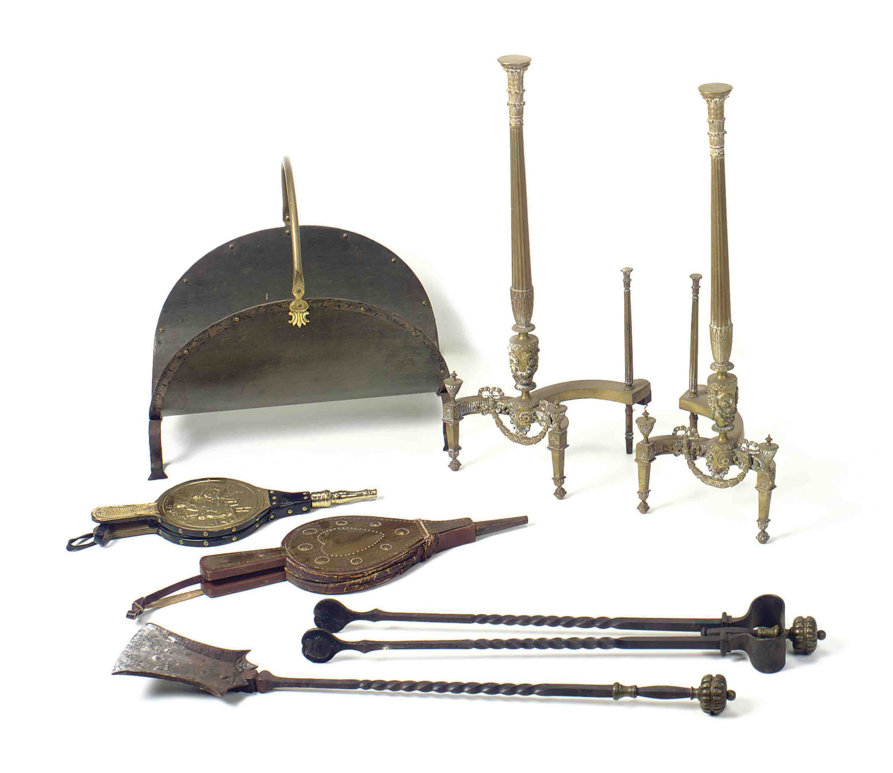 An Assembled Group Of Brass Fireplace Equipment 20th Century