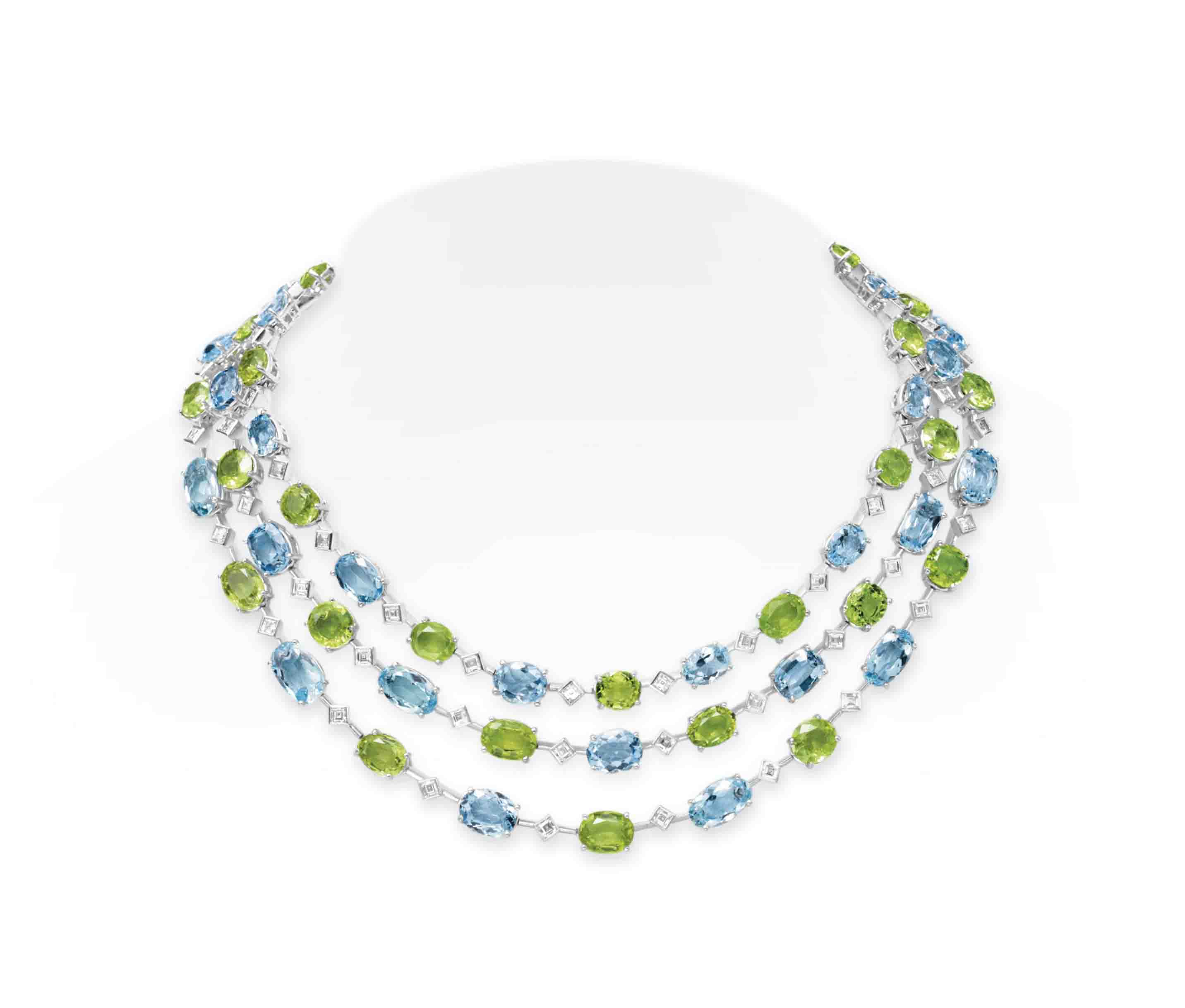 A DIAMOND AQUAMARINE AND PERIDOT NECKLACE BY DAVID MORRIS Christie s