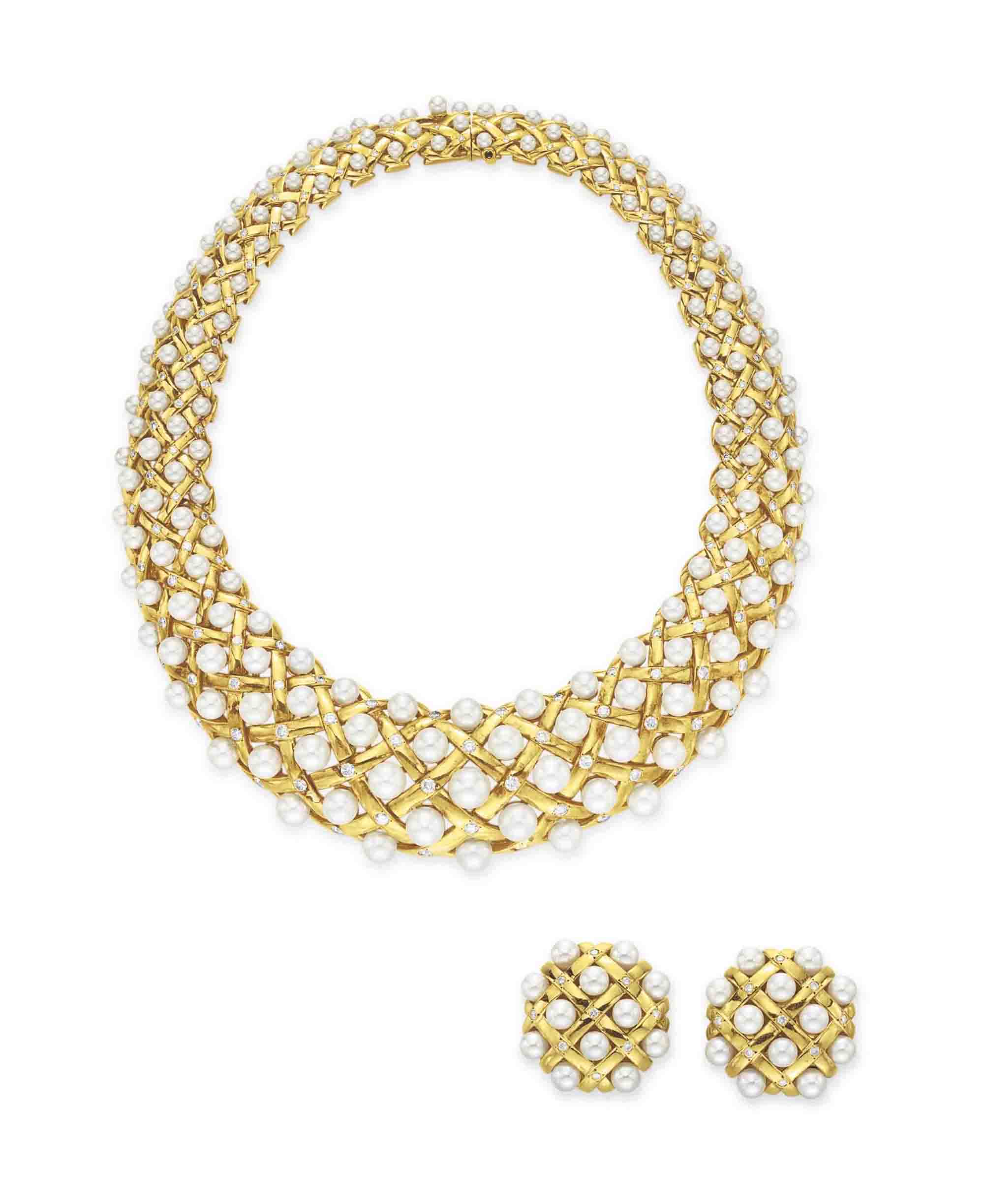 A SET OF CULTURED PEARL AND GOLD JEWELRY, BY CHANEL