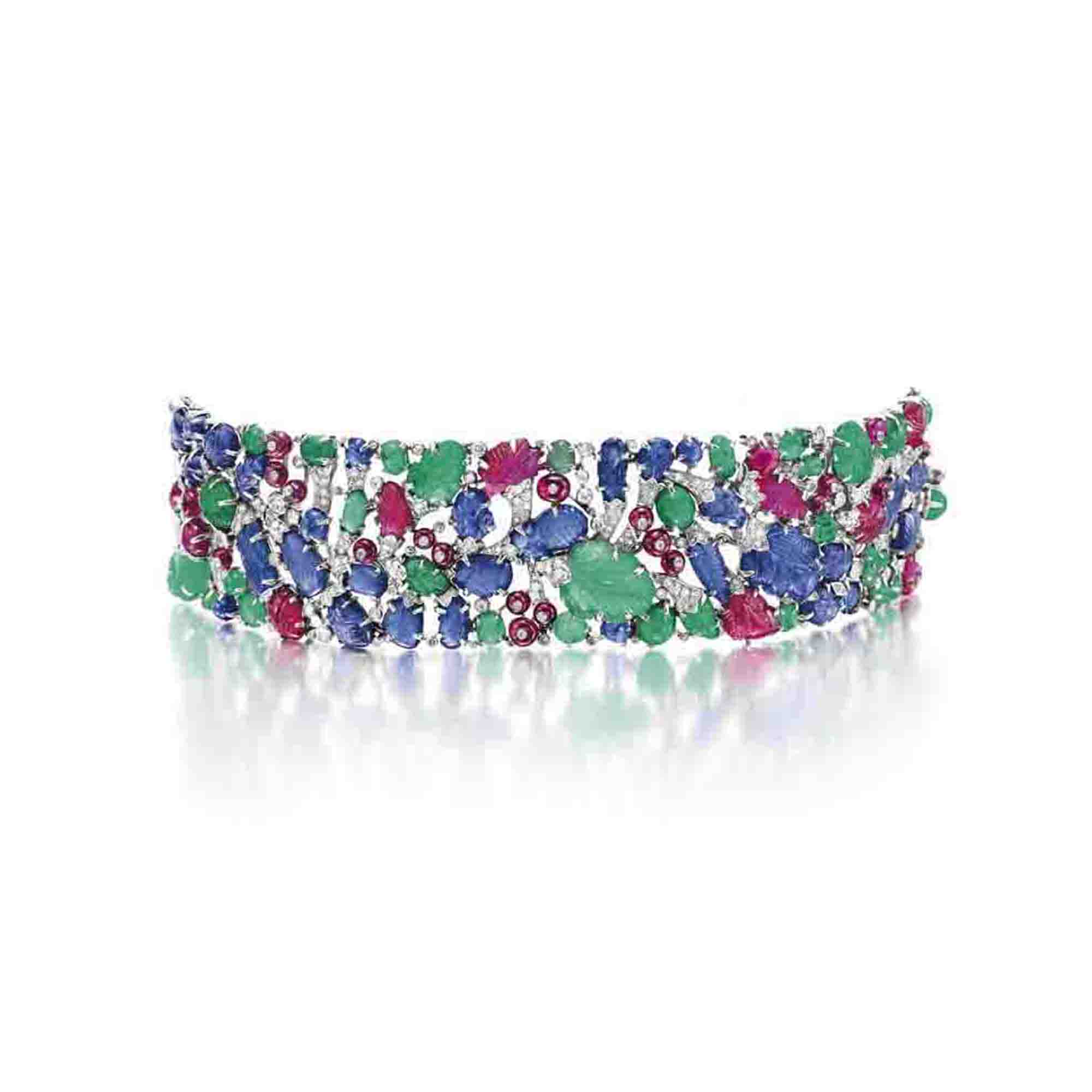 An Art Deco Diamond And Multi Gem Tutti Frutti Bracelet - 