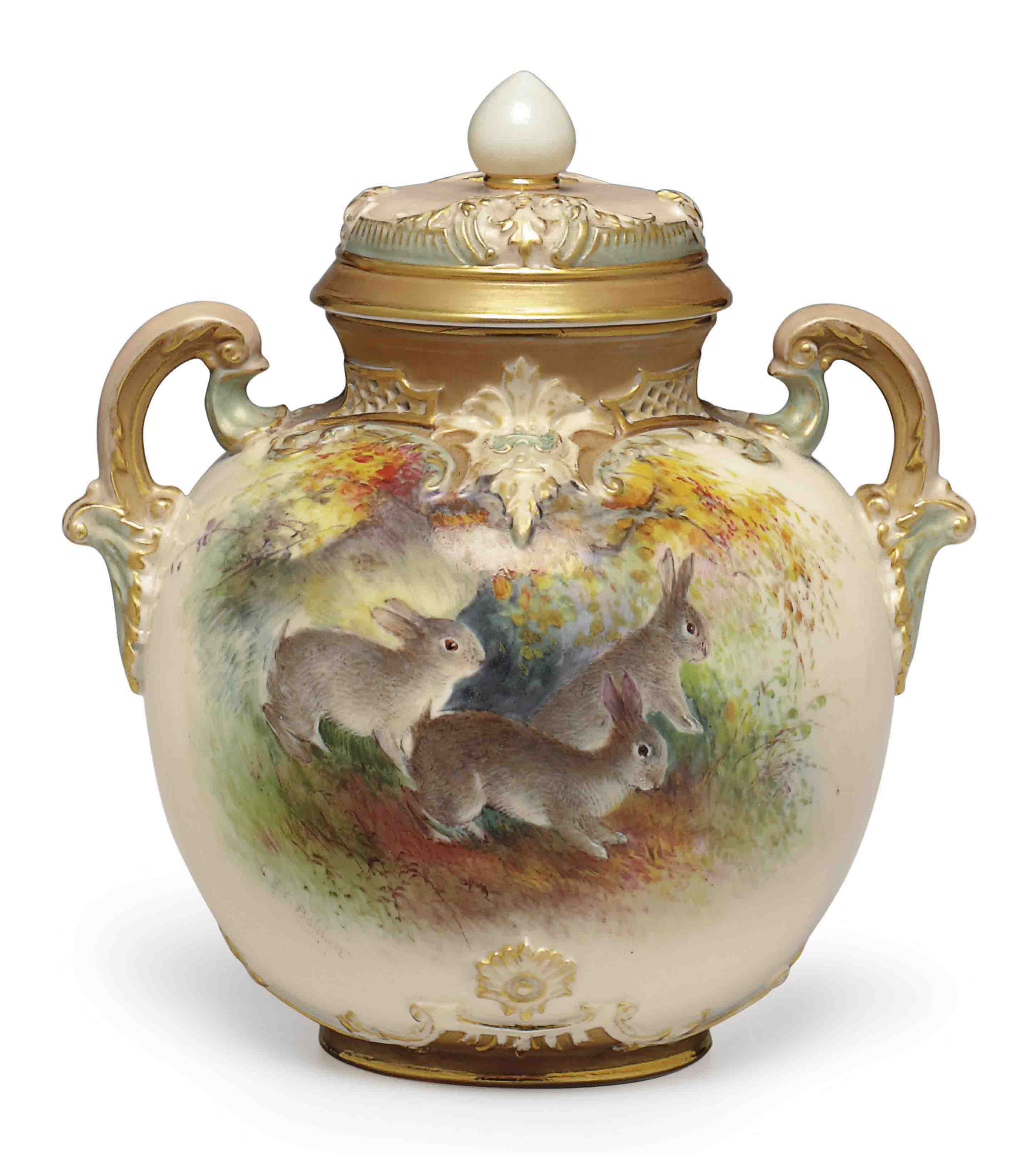 A Royal Worcester Porcelain Pot Pourri Vase And Cover Date Cypher For 1906 Puce Crowned Monogram Mark Shape No 1515 And Registration No 168915 Signed C Harles H Enry C Lifford Baldwyn Early 20th