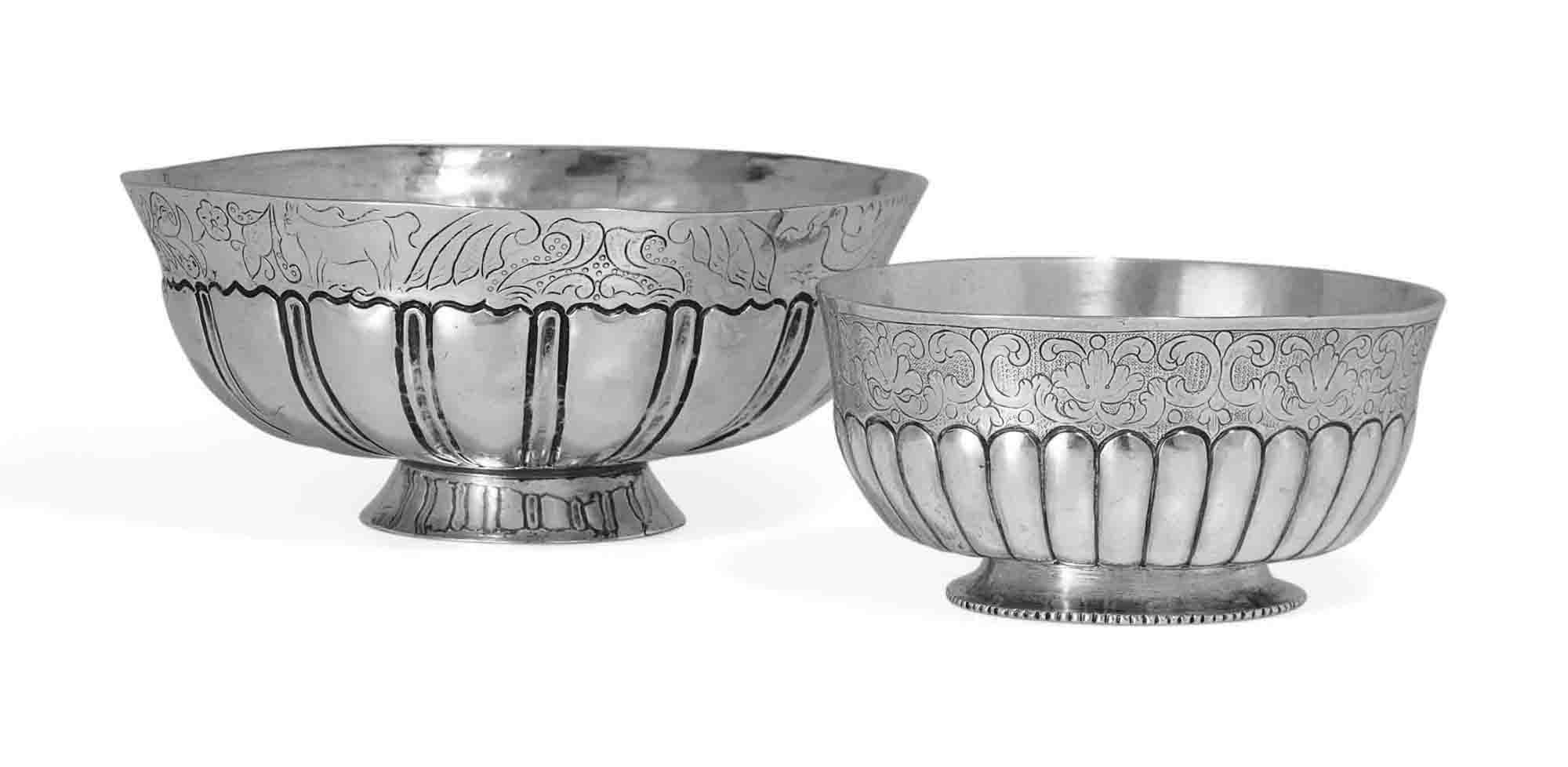 TWO SPANISH COLONIAL SILVER BOWLS