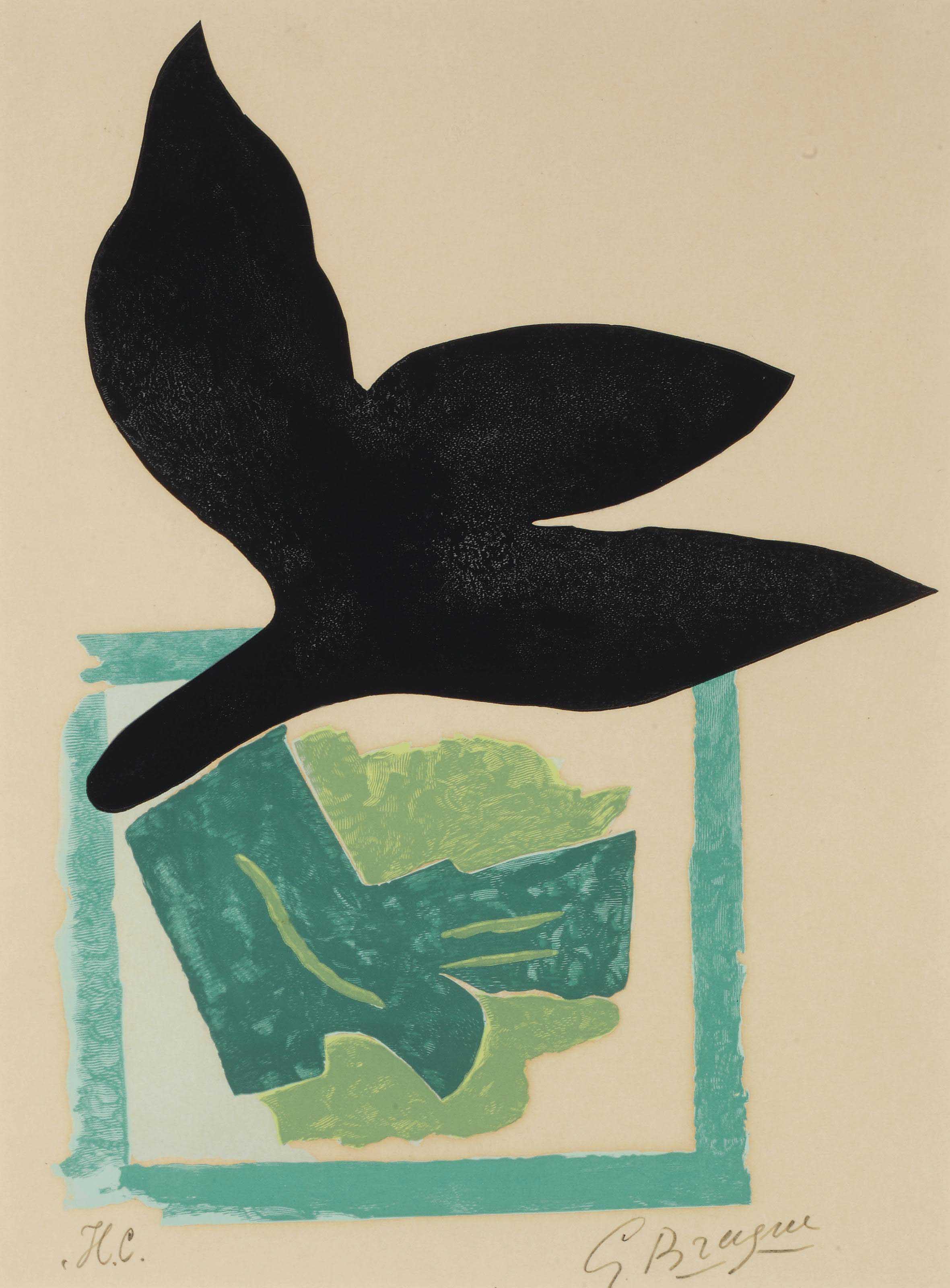 Georges Braque Oiseau Noir Sur Fond Vert From Si Je