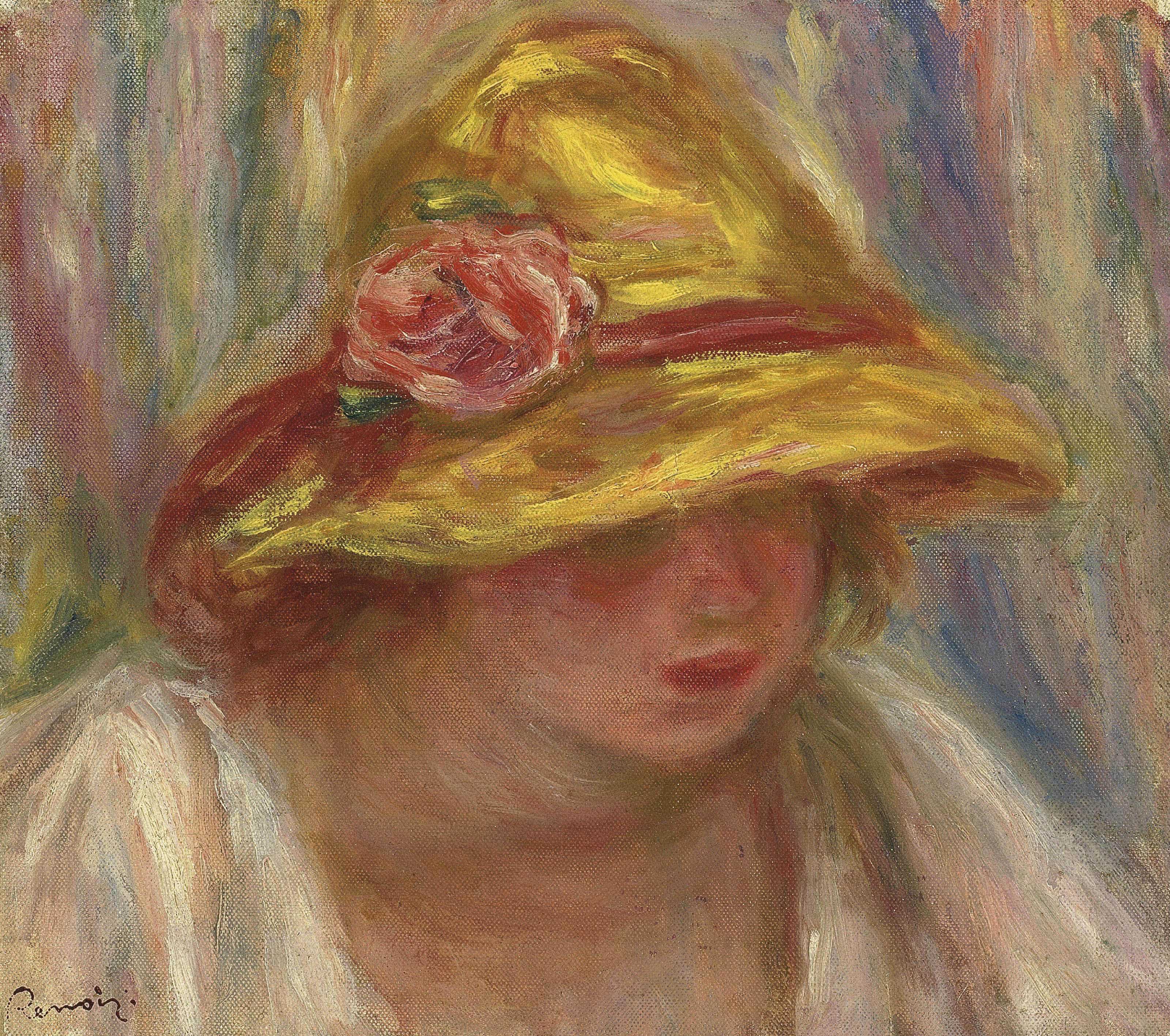 Pierre-Auguste Renoir (1841-1919) , Etude de femme au chapeau