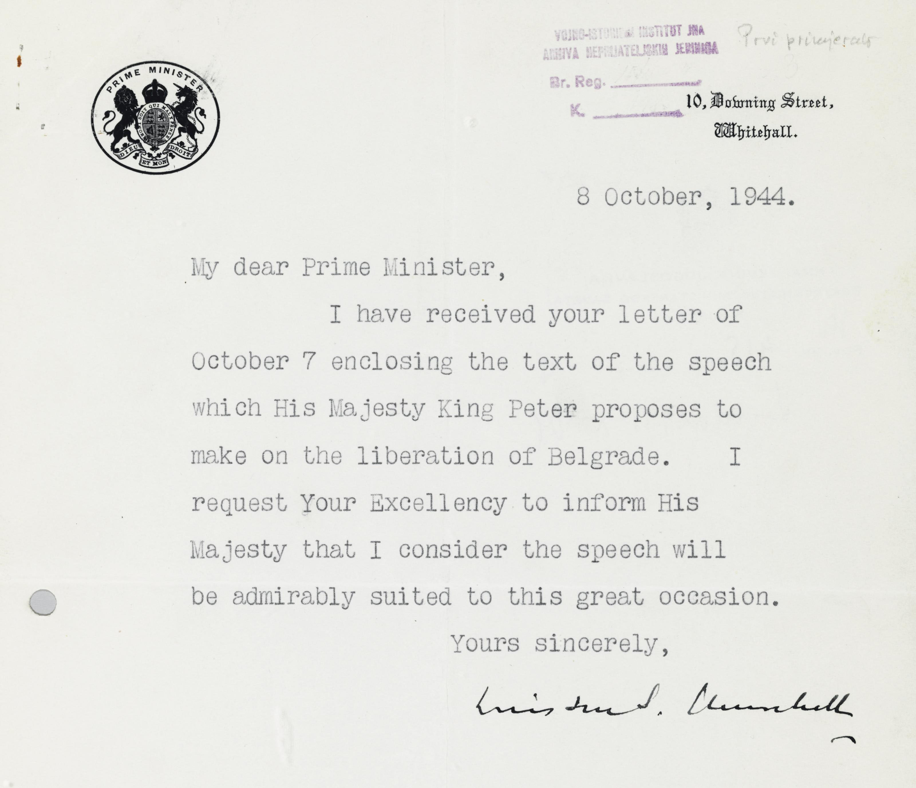 Churchill Winston S Typed Letter Signed Winston S Churchill As Prime Minister To Ivan Subasic 12