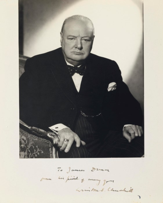 CHURCHILL, Winston S. Photographic portrait, signed and inscribed as