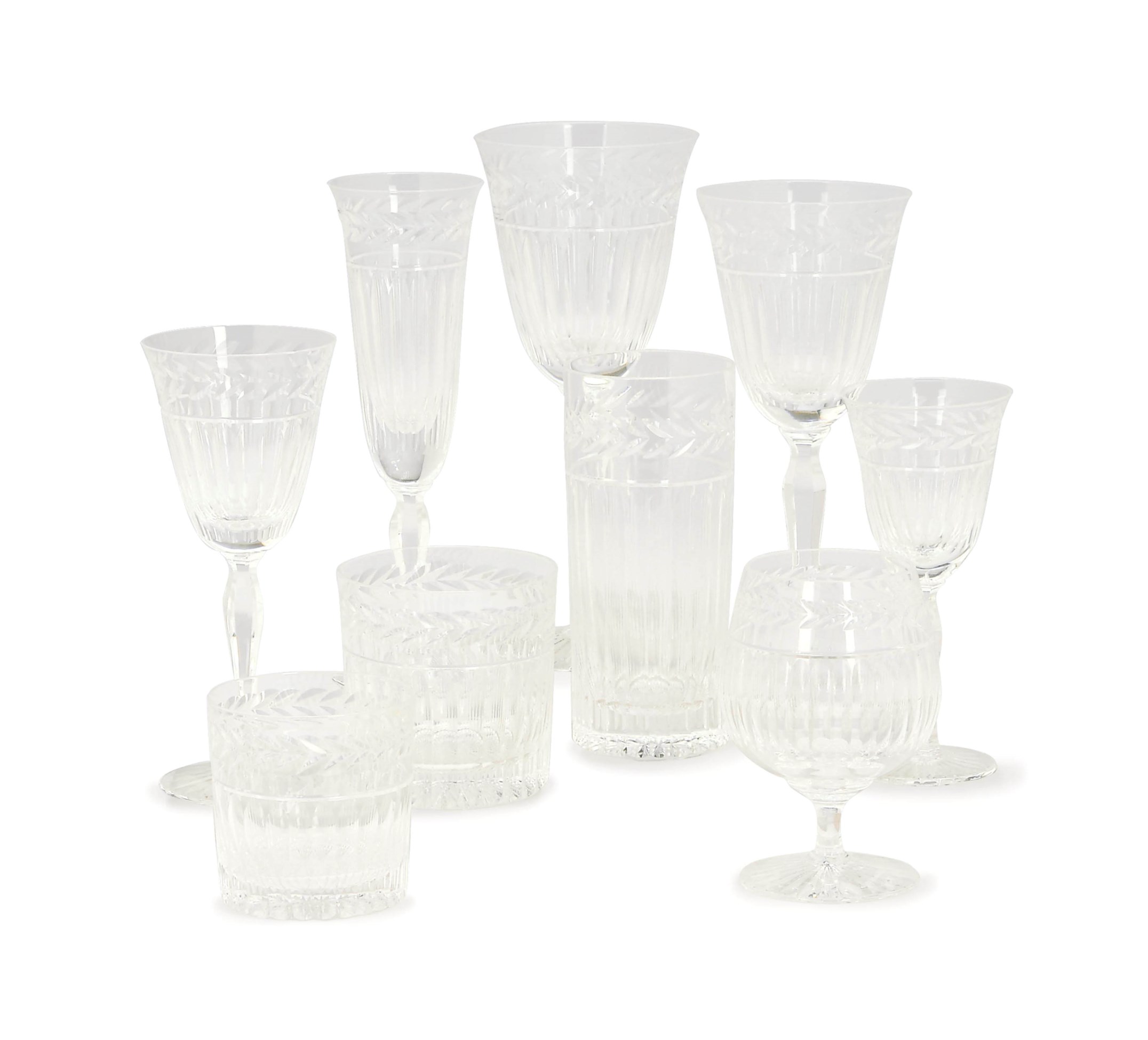 AN ASSEMBLED ENGLISH CUTGLASS STEMWARE PART SERVICE,