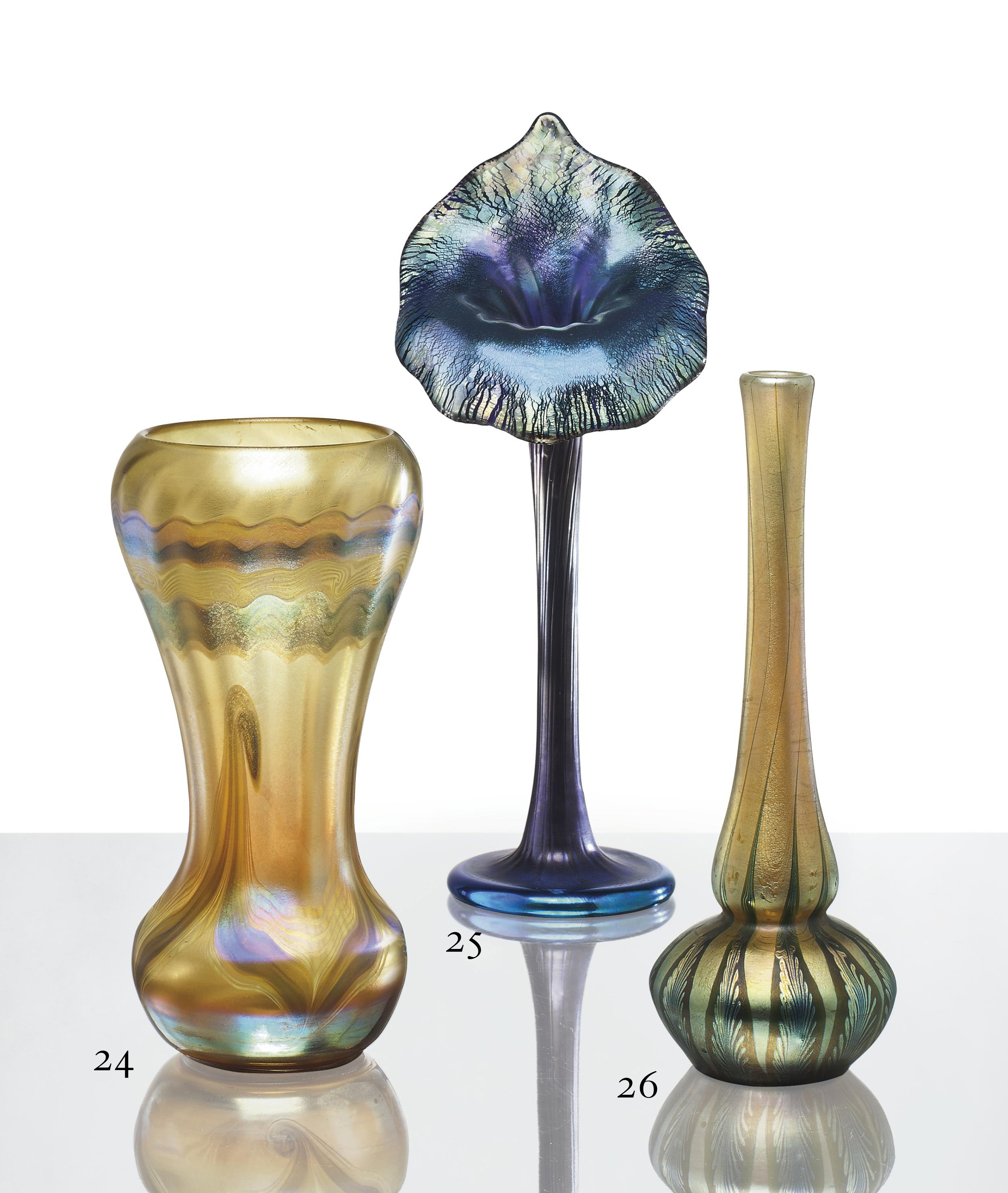Tiffany Studios A Jack In The Pulpit Favrile Glass Vase Circa