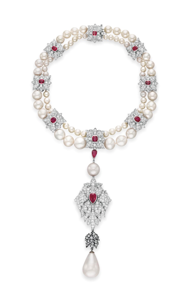 LA PEREGRINA A NATURAL PEARL, DIAMOND, RUBY AND CULTURED PEARL N