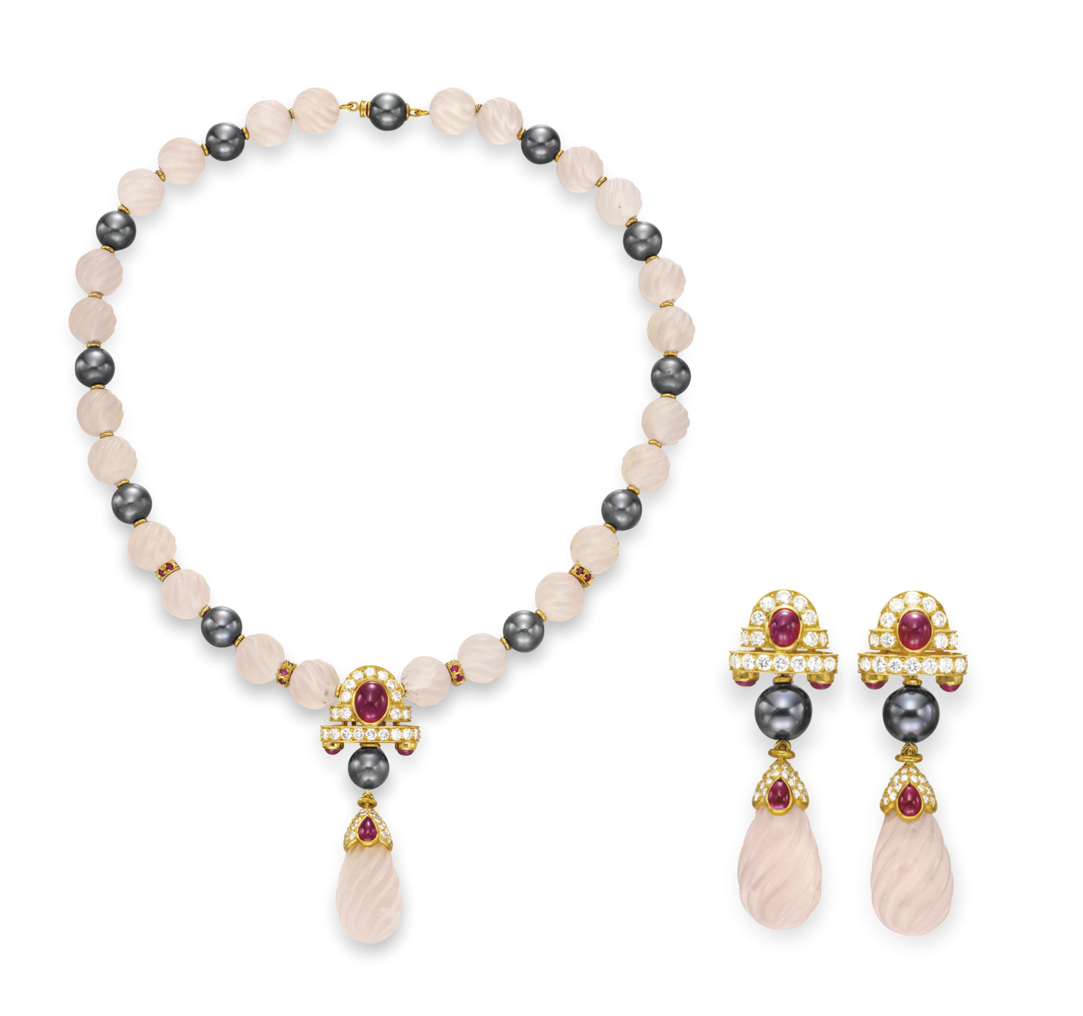 Set of rose quartz, diamond and multi-gem jewellery, Boucheron. Sold for $158,500 on 13 December 2011 at Christie&rsquo;s in New York