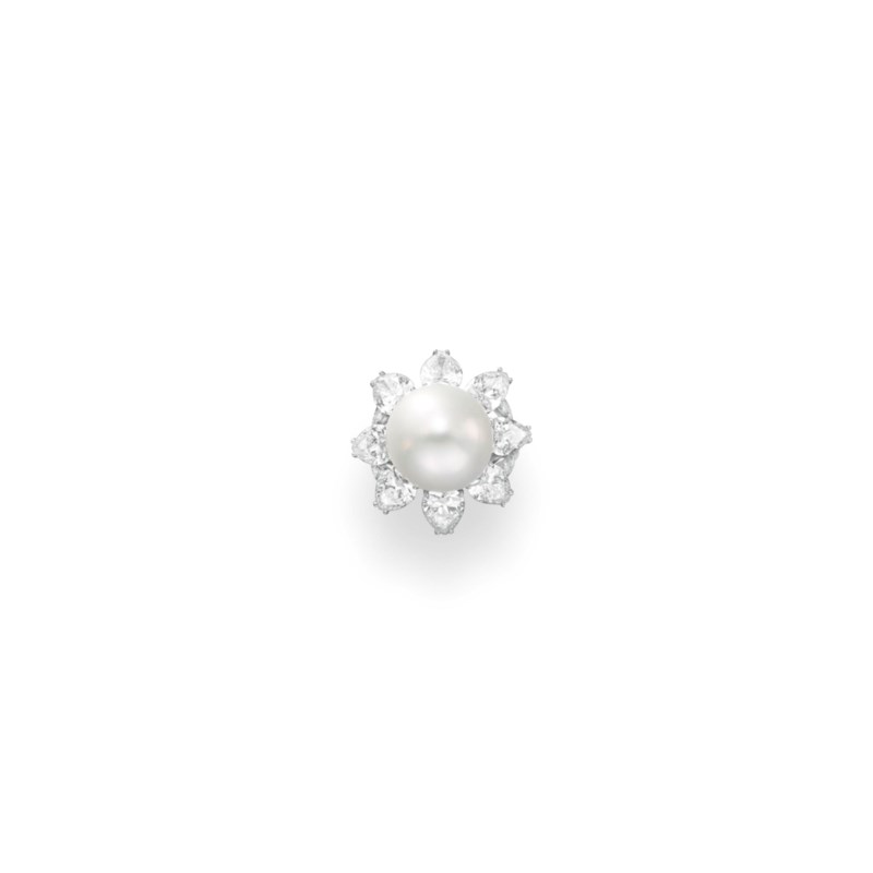 A CULTURED PEARL AND DIAMOND RING, BY RUSER