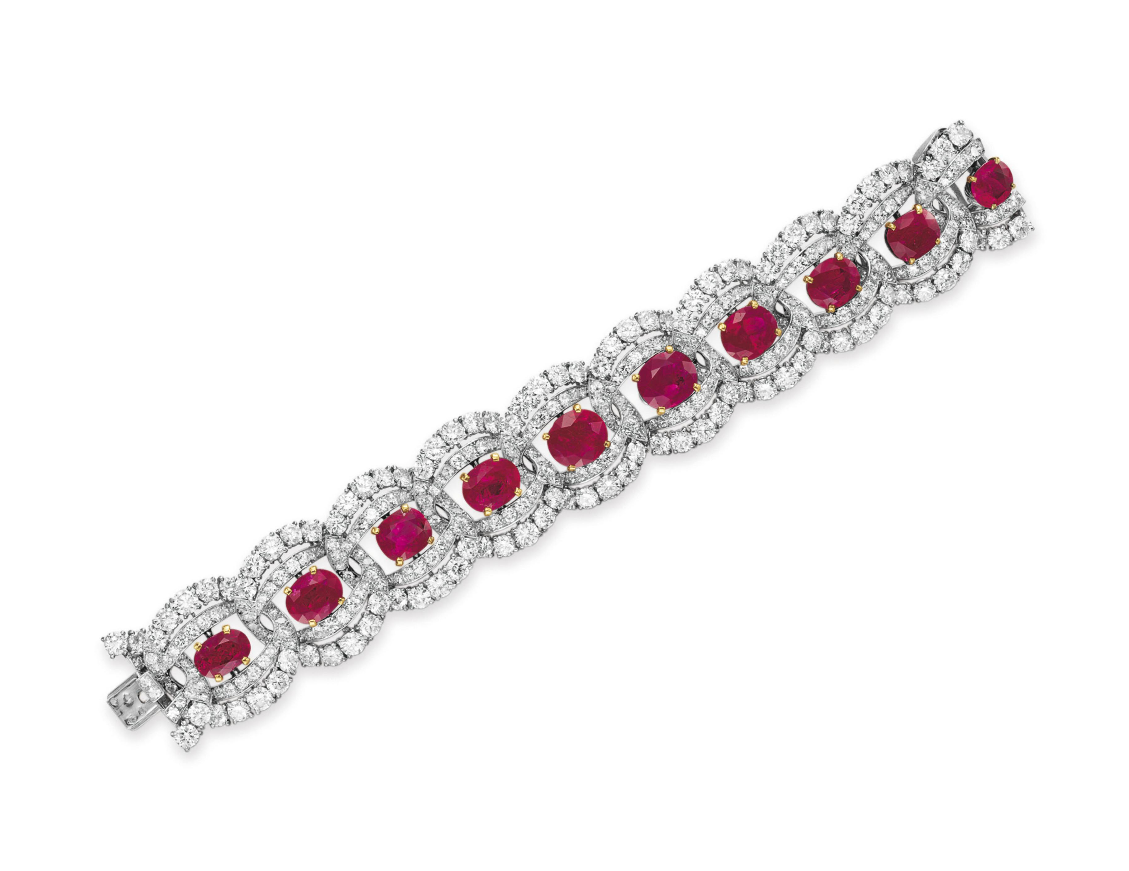 A RUBY AND DIAMOND BRACELET, BY CARTIER