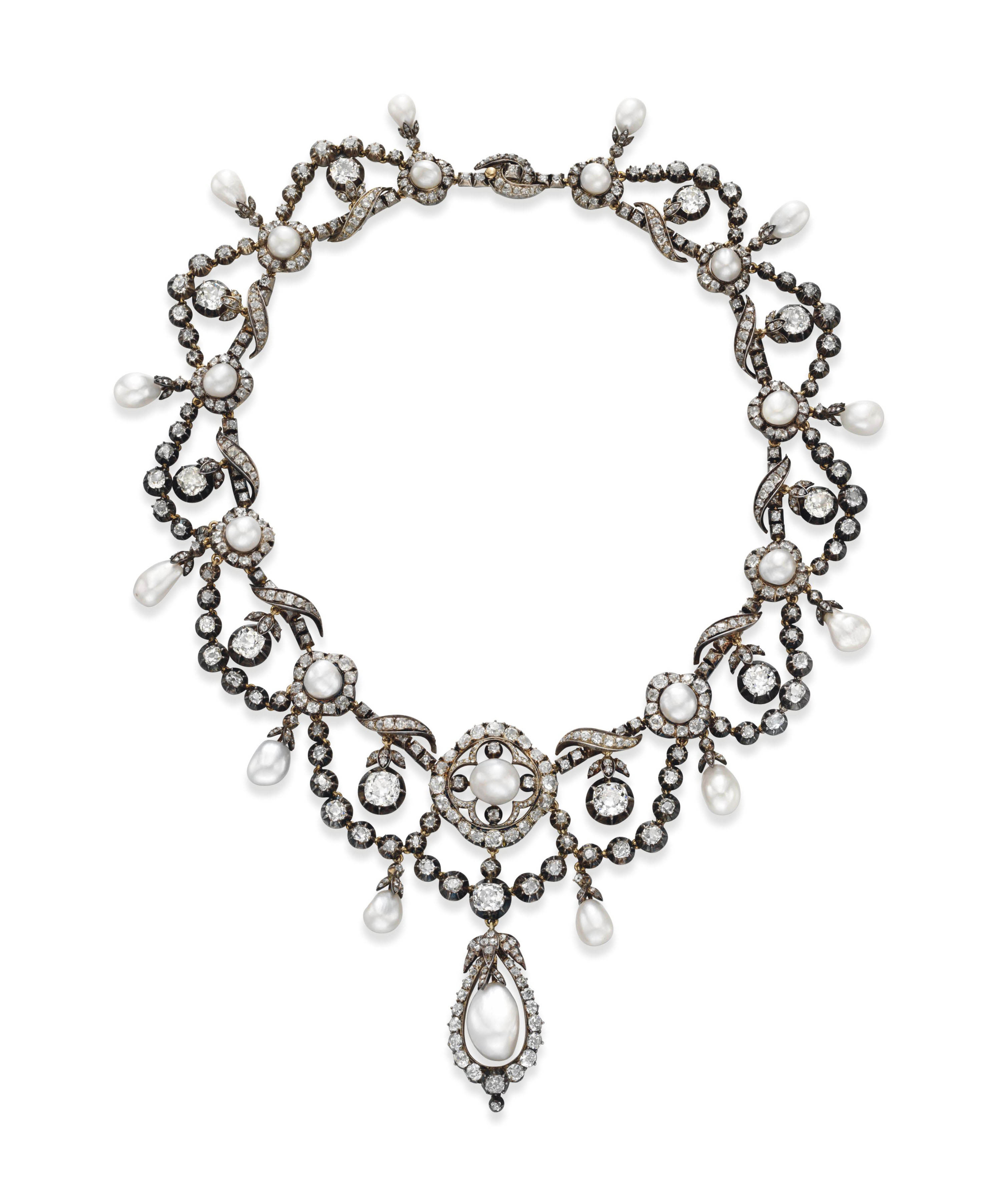 AN ANTIQUE NATURAL PEARL AND DIAMOND NECKLACE Christie's