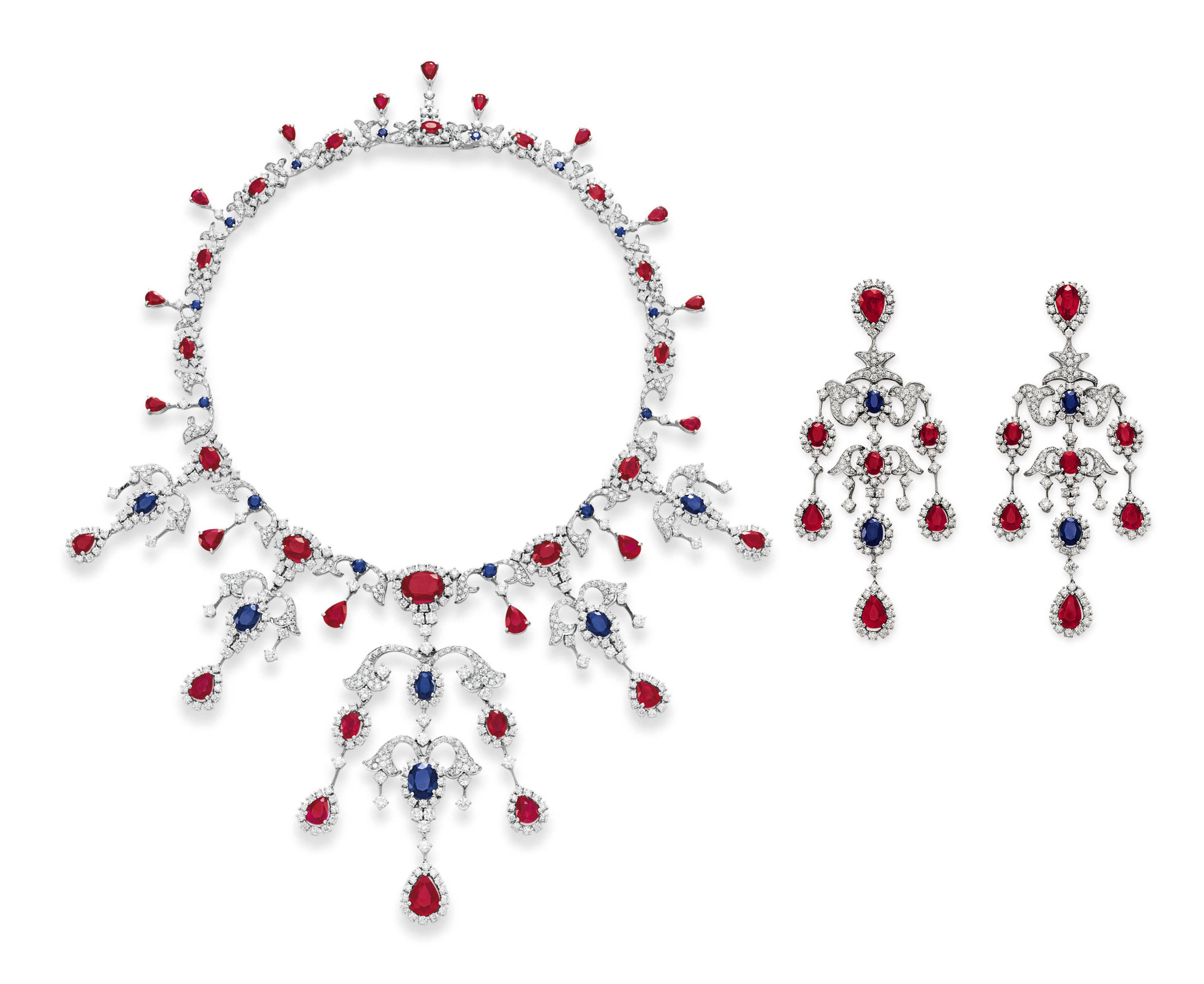 A SET OF RUBY, SAPPHIRE AND DIAMOND JEWELRY, BY HOUSE OF TAYLOR