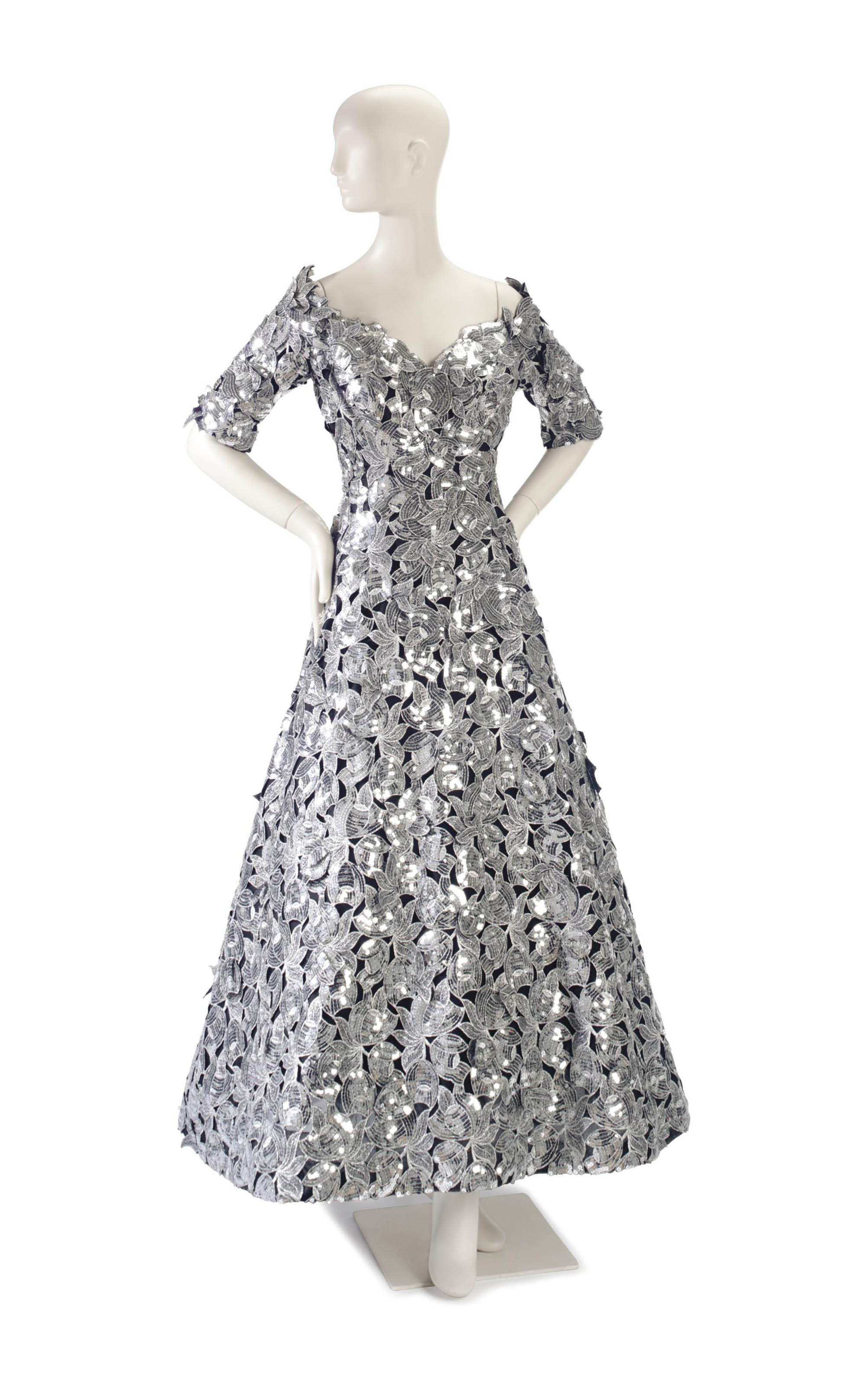 A THEA PORTER BLACK CHIFFON EVENING DRESS LABELED THEA PORTER