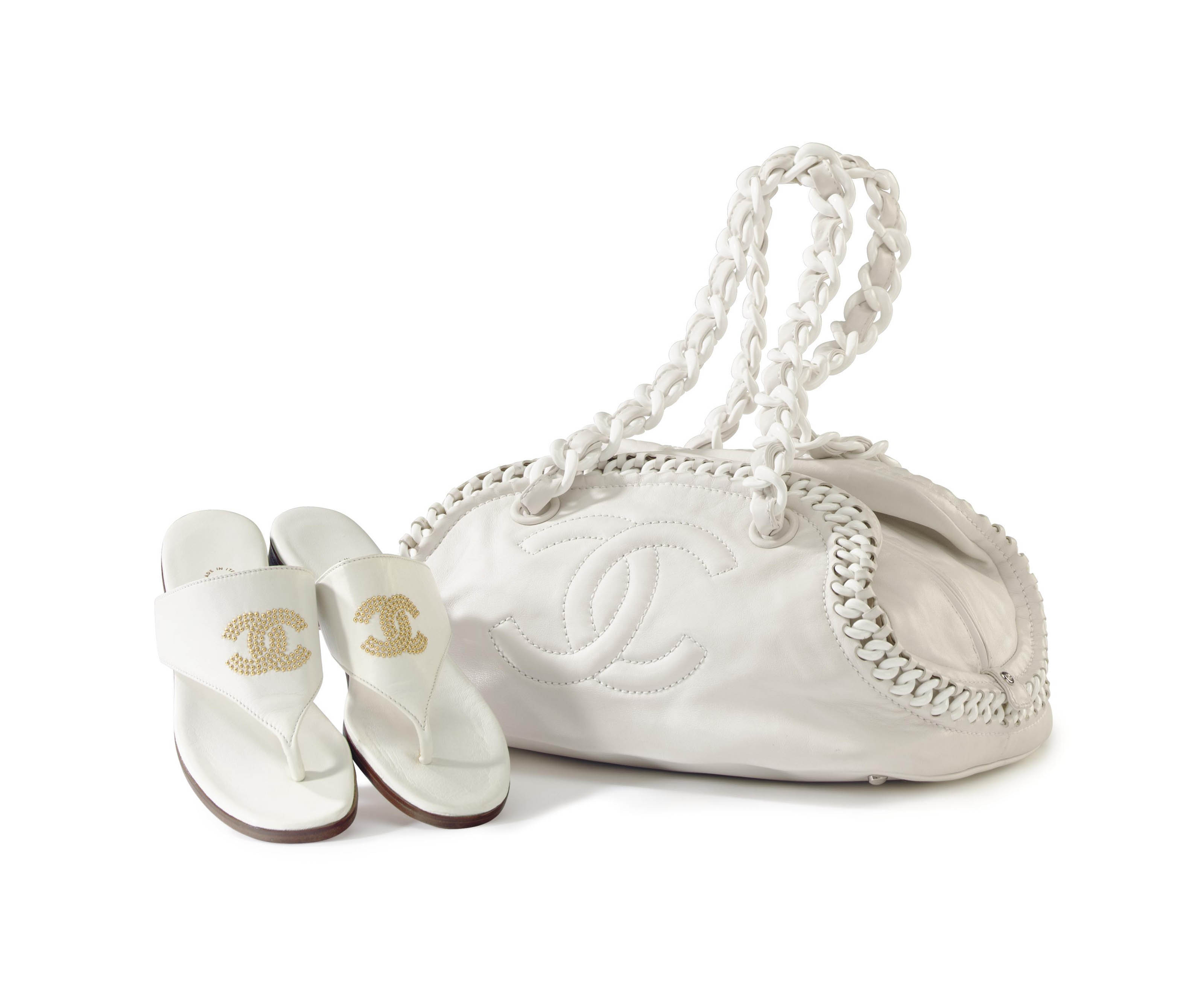 chanel white leather sandals