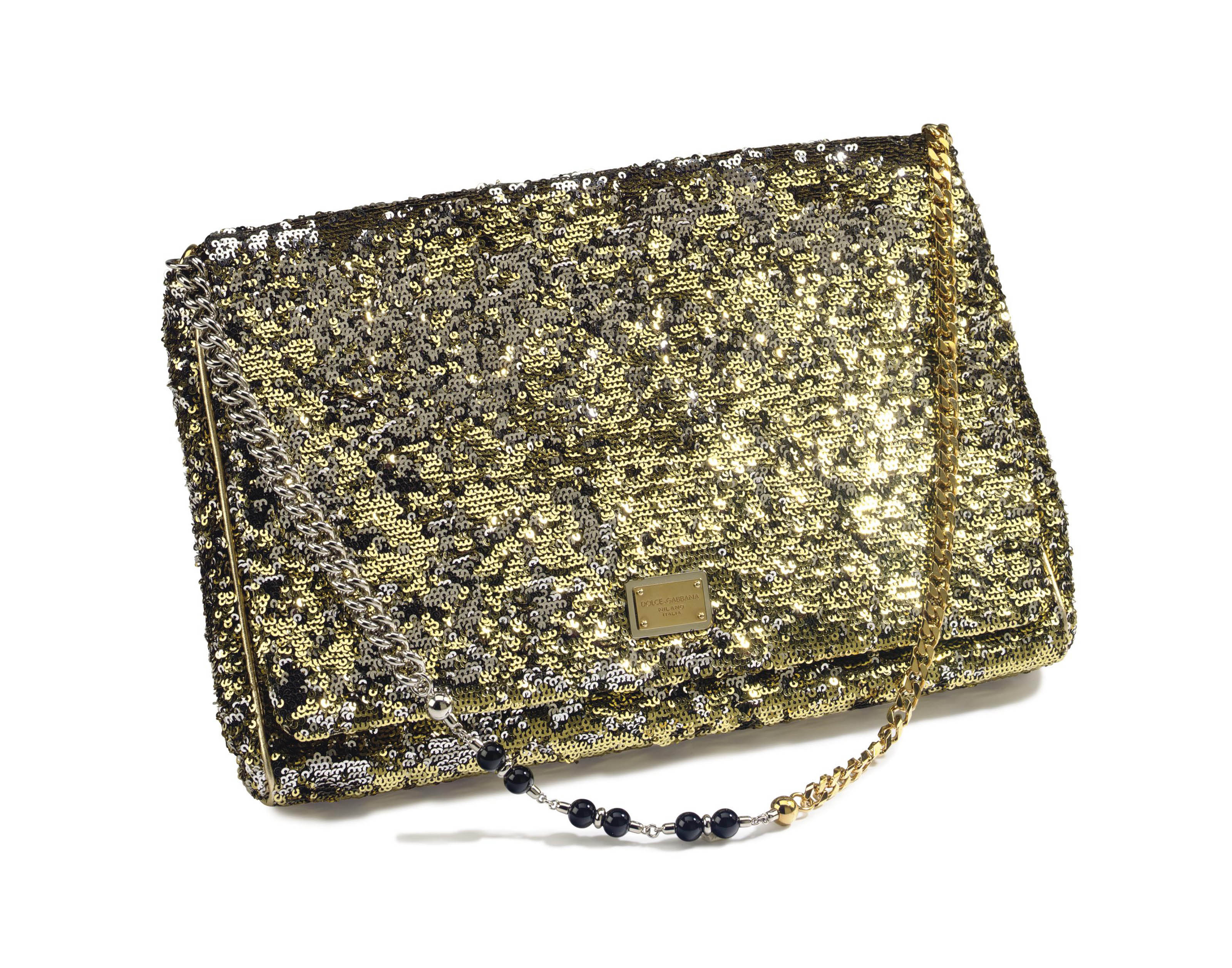 A SILVER AND GOLD SEQUINNED MISS CHARLES BAG